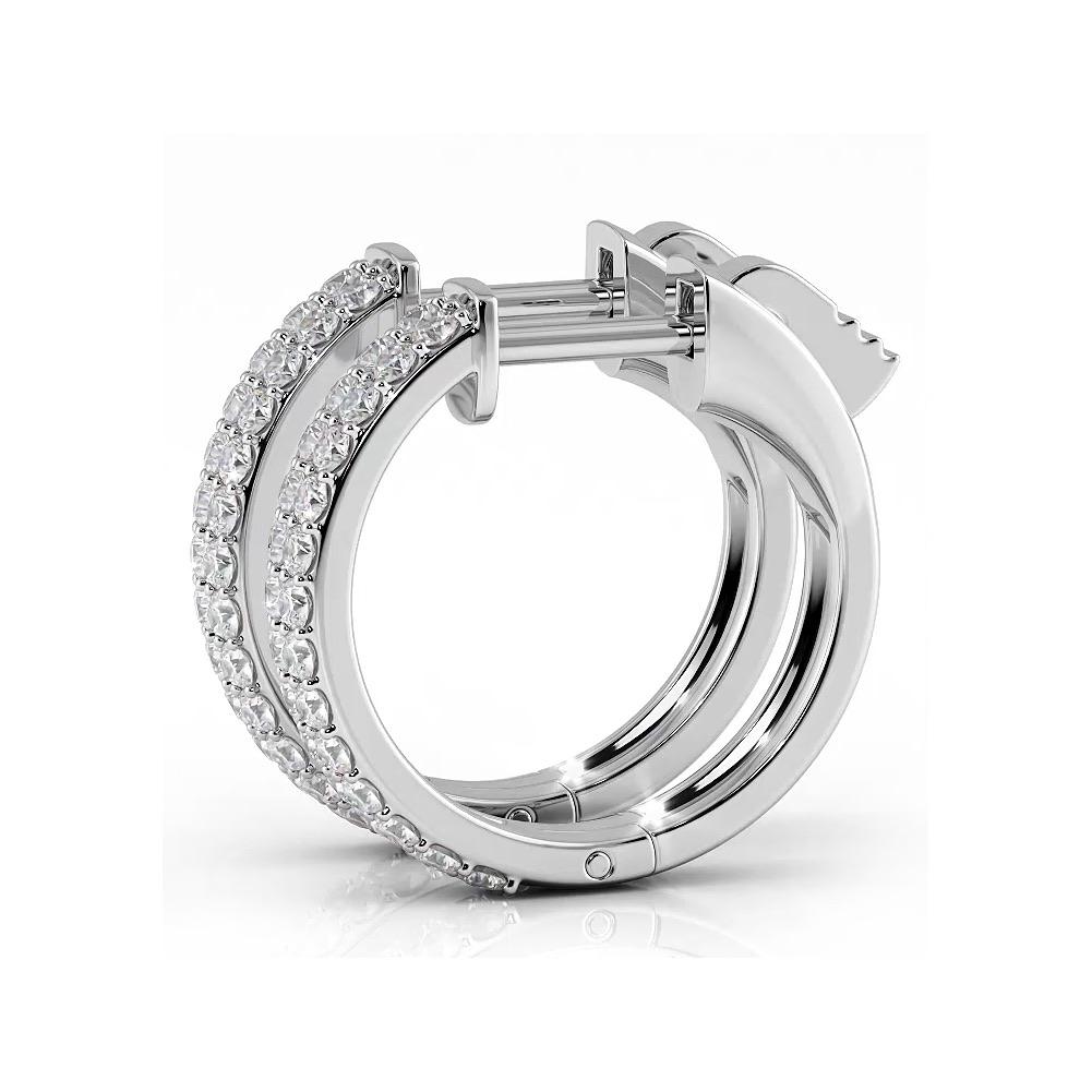 0.50 ctw. Double Row Round Diamond Huggie Style Hoop Earrings