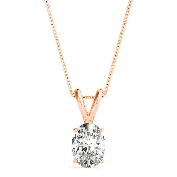 Four Prong Oval Diamond Solitaire Necklace Pendant-VIRABYANI