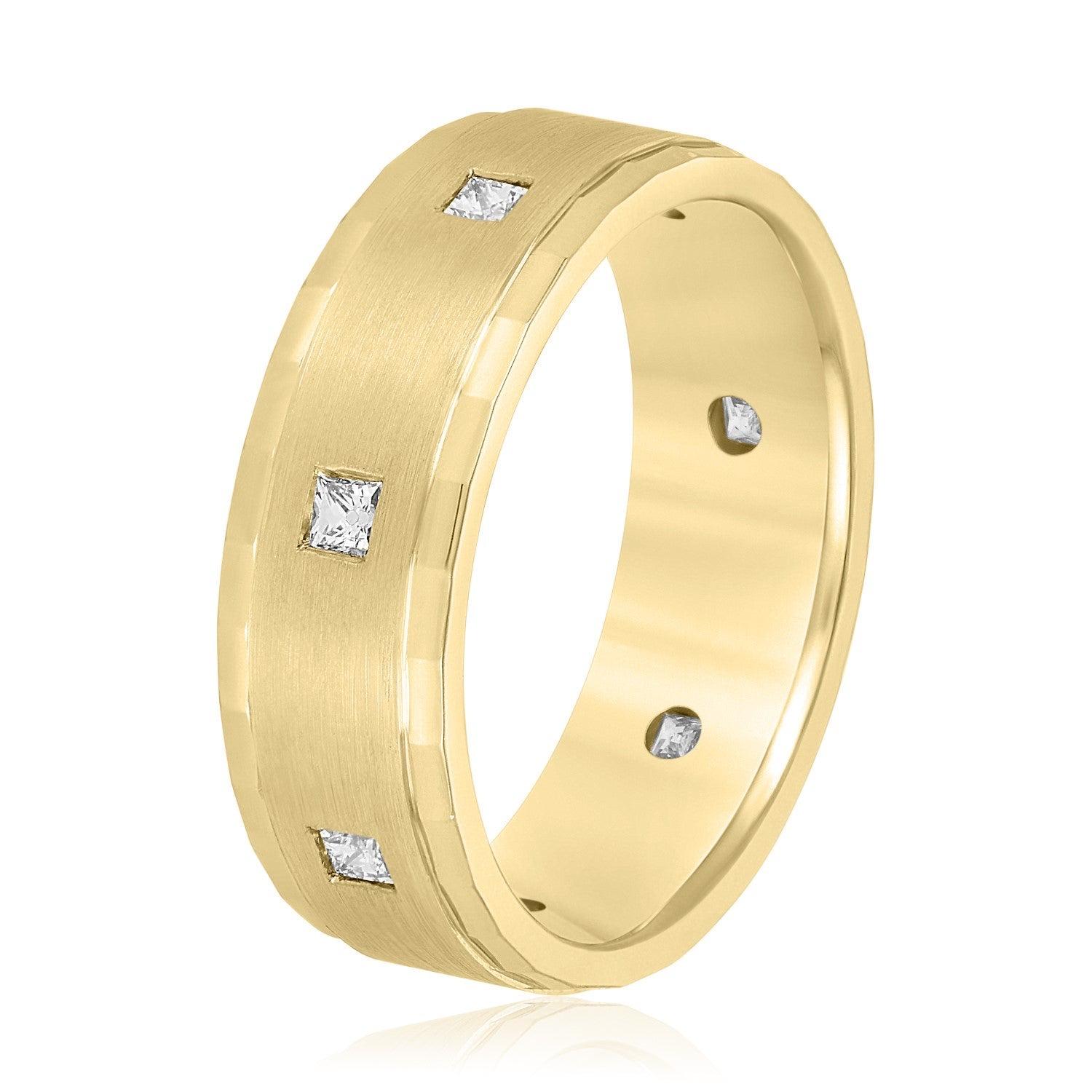 Bezel Set Princess Cut Diamond Men's Wedding Band