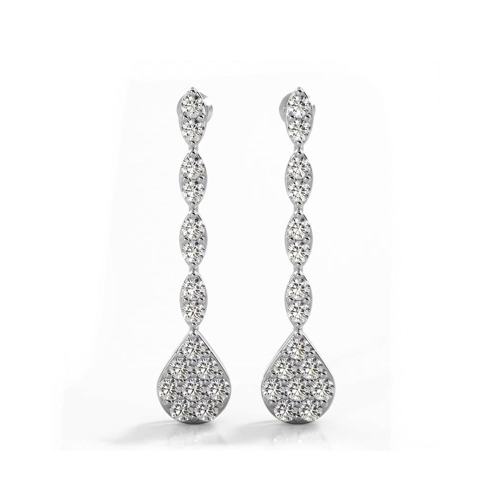 2.0 ctw. Round Diamond Sparkling Pear Drop Cluster Earrings
