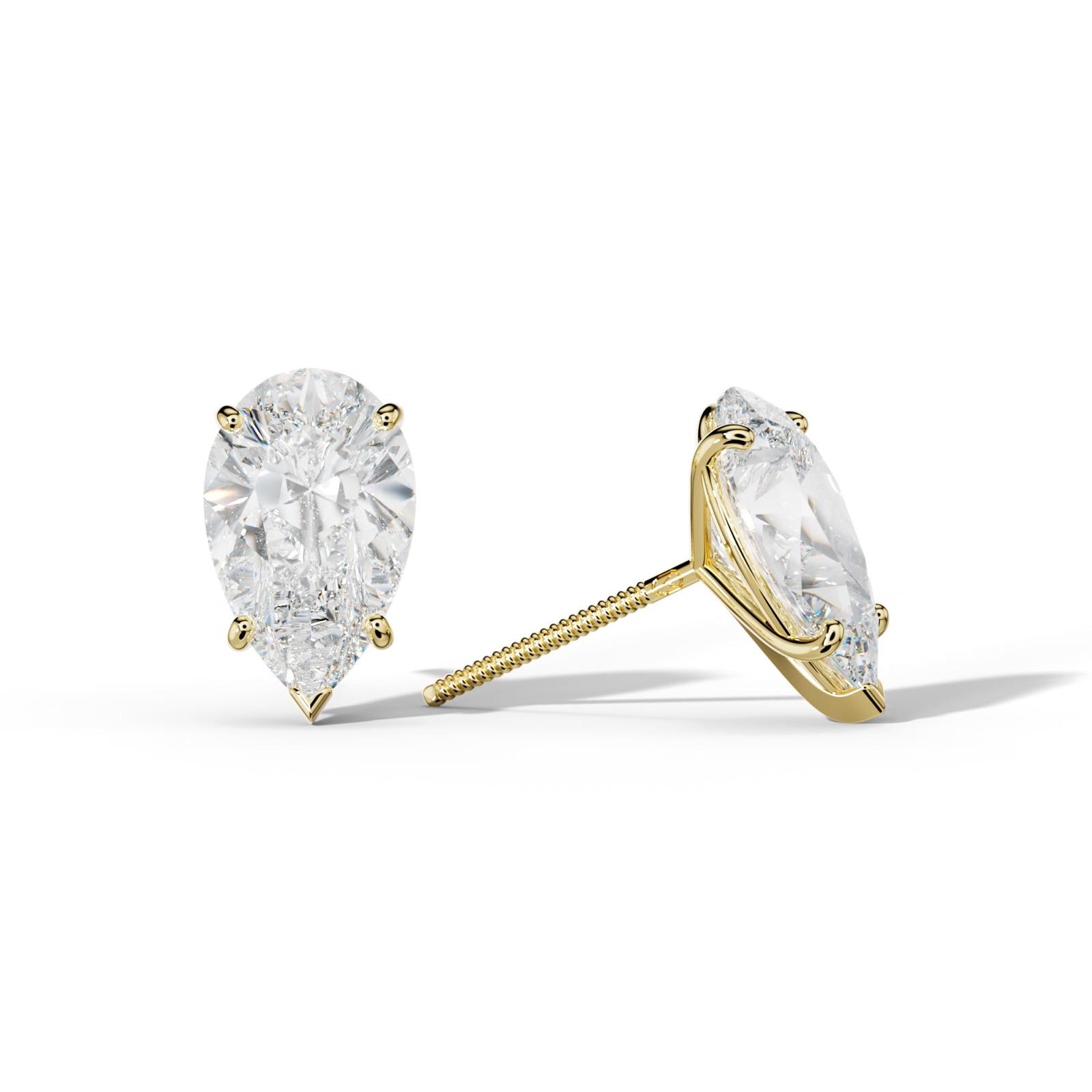 Pear Shape Diamond Stud Earrings With Classic And V Prong Martini Settings