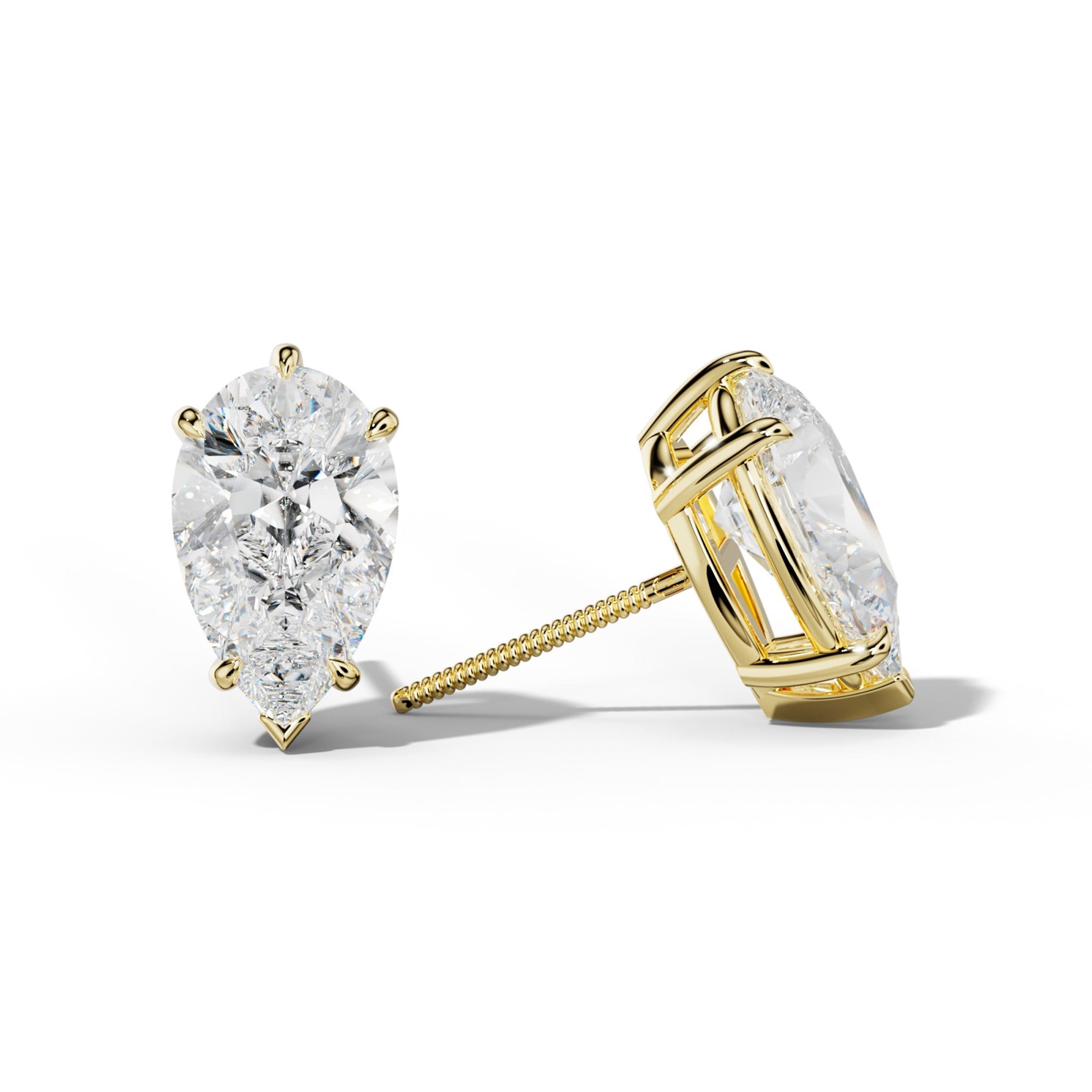 Pear Shape Diamond Stud Earrings With V Prong Setting