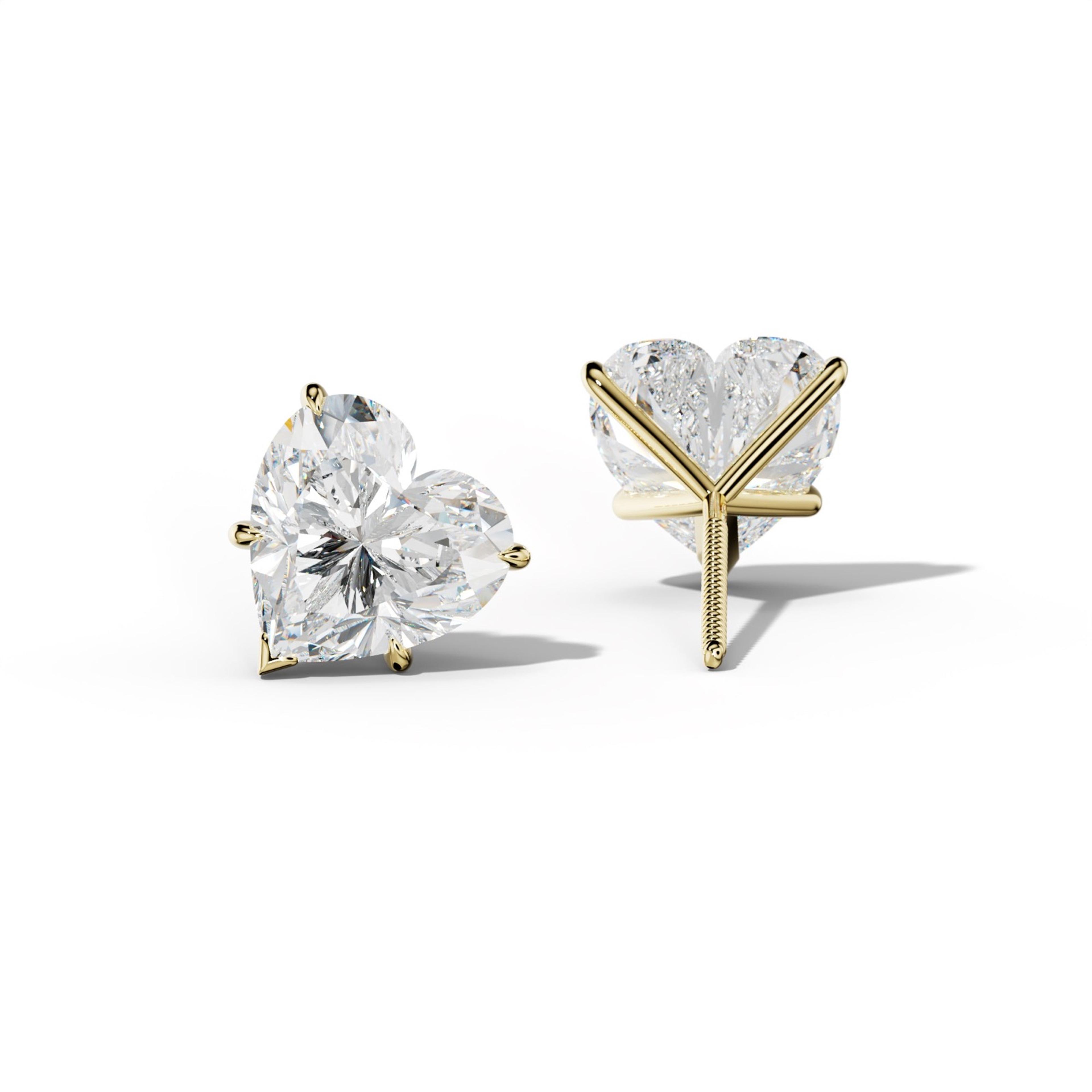 Heart Diamond Stud Earrings With V Prong Martini Settings