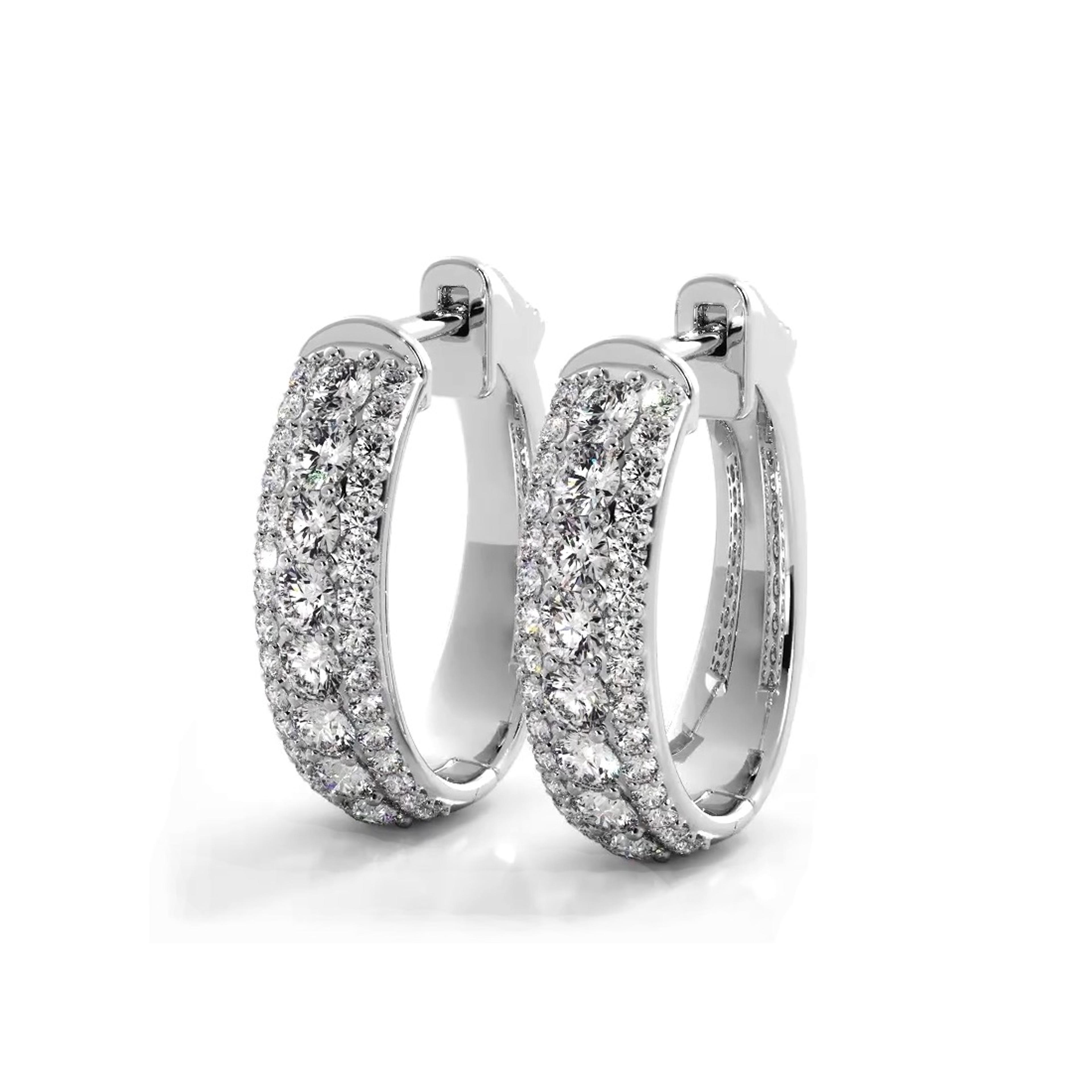 Three Row 1.50 ctw. Glamorous Diamond Hoop Earrings Pave Dome Style