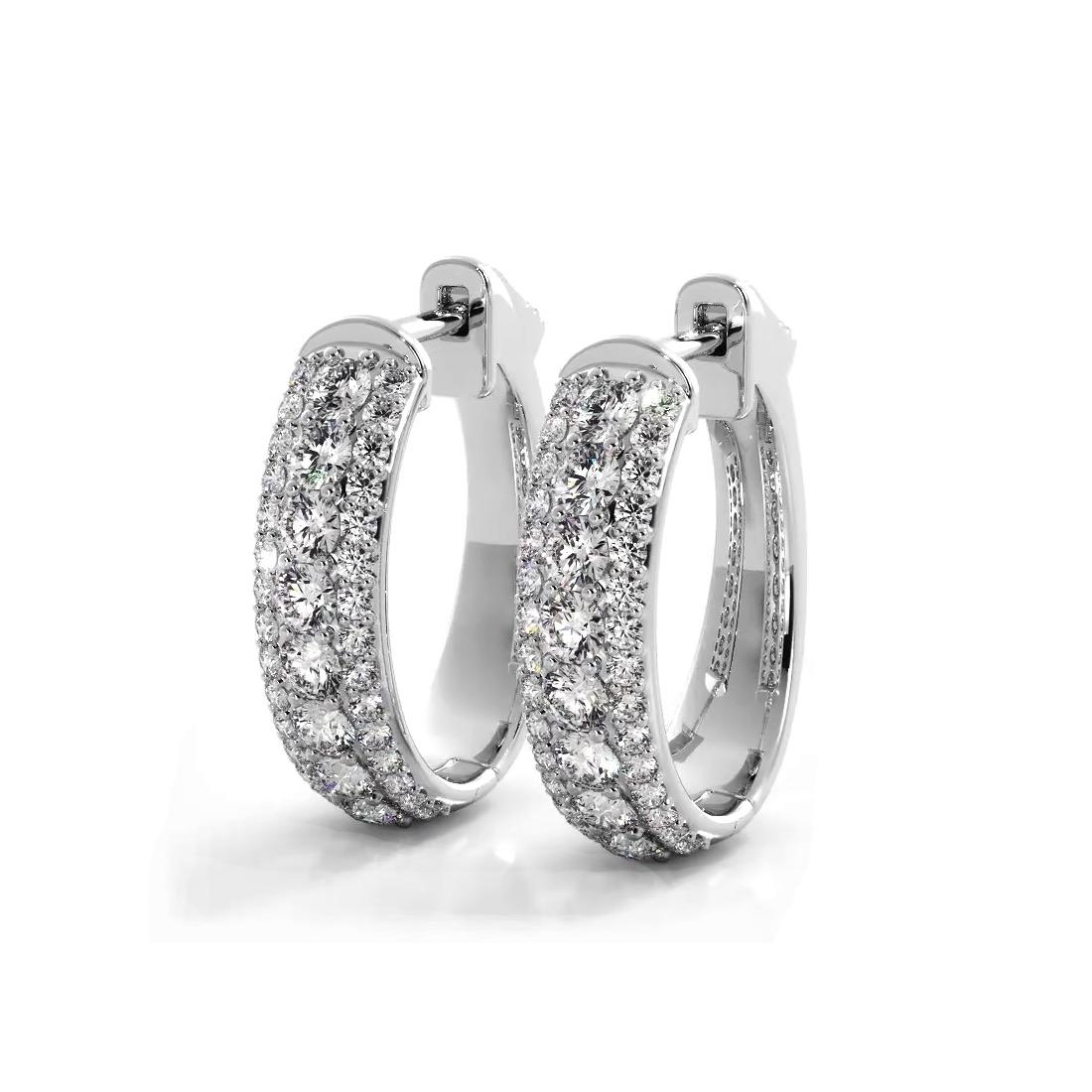 Three Row 1.50 ctw. Glamorous Diamond Hoop Earrings Pave Dome Style