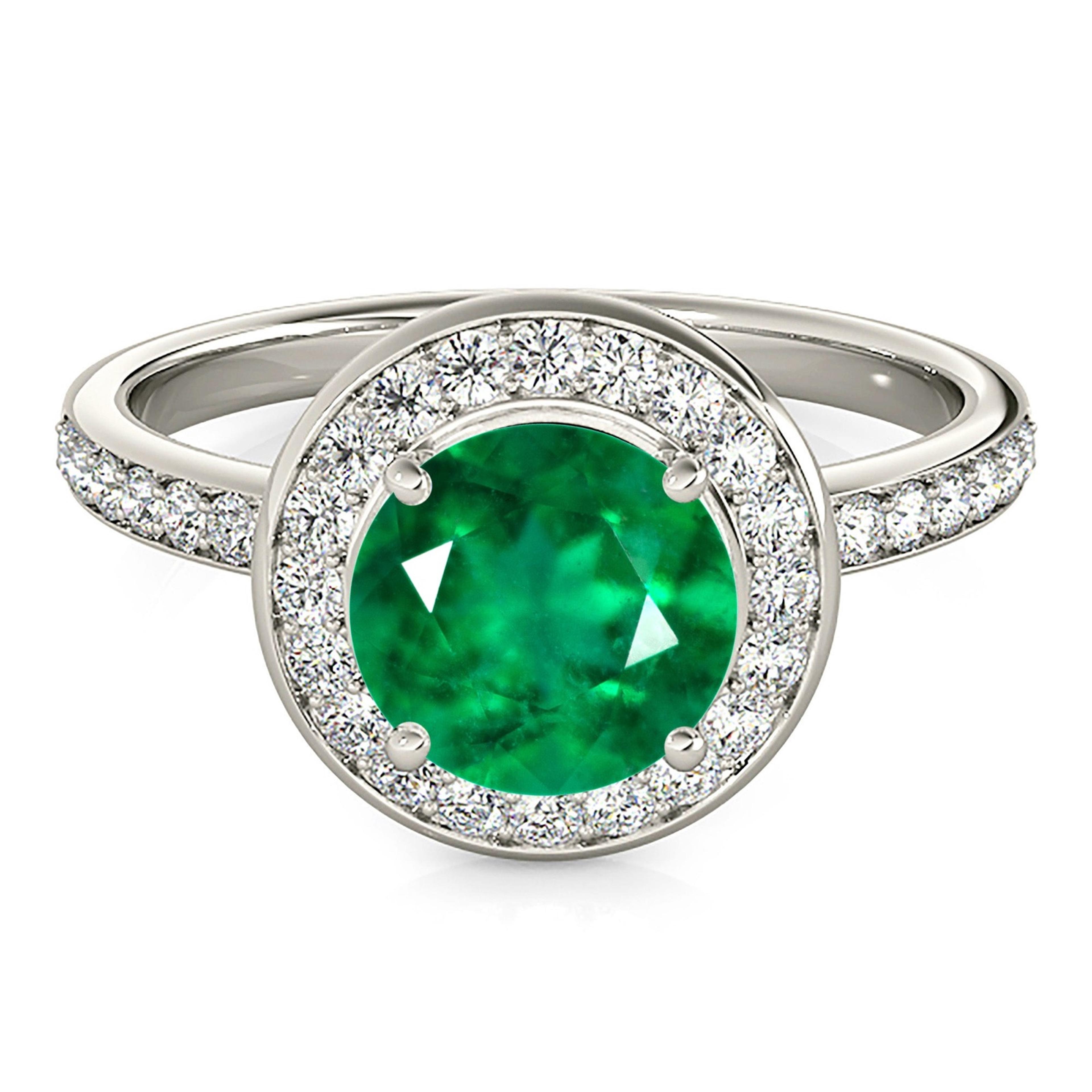 1.68 ct. Genuine Emerald Ring With 0.50 ctw. Channel Set Diamond Halo, Invisible Gallery-VIRABYANI