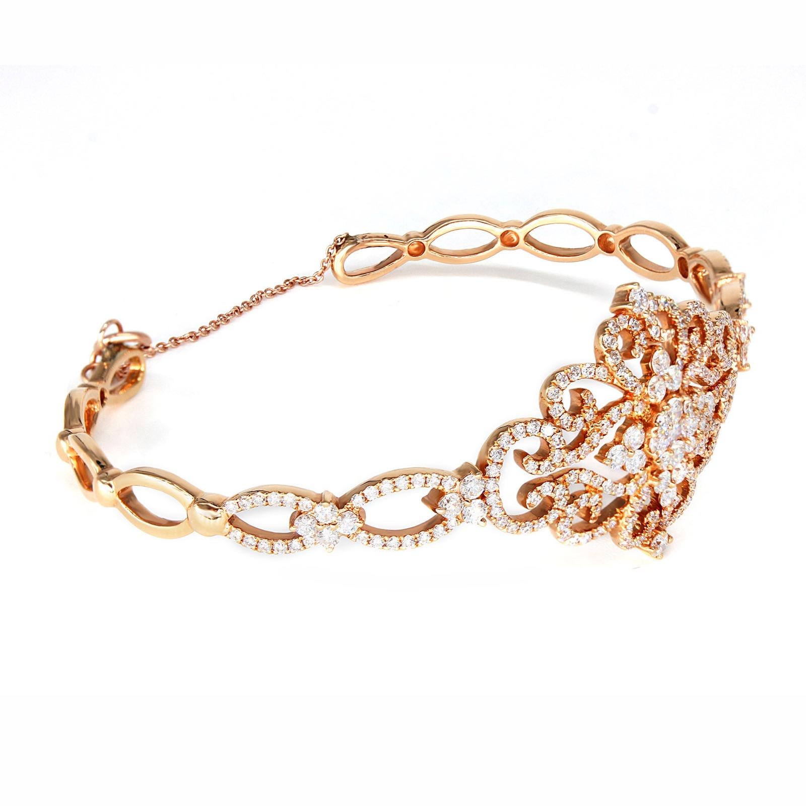1.95ctw Diamond Vintage Cuff Bracelet With Security Chain-VIRABYANI