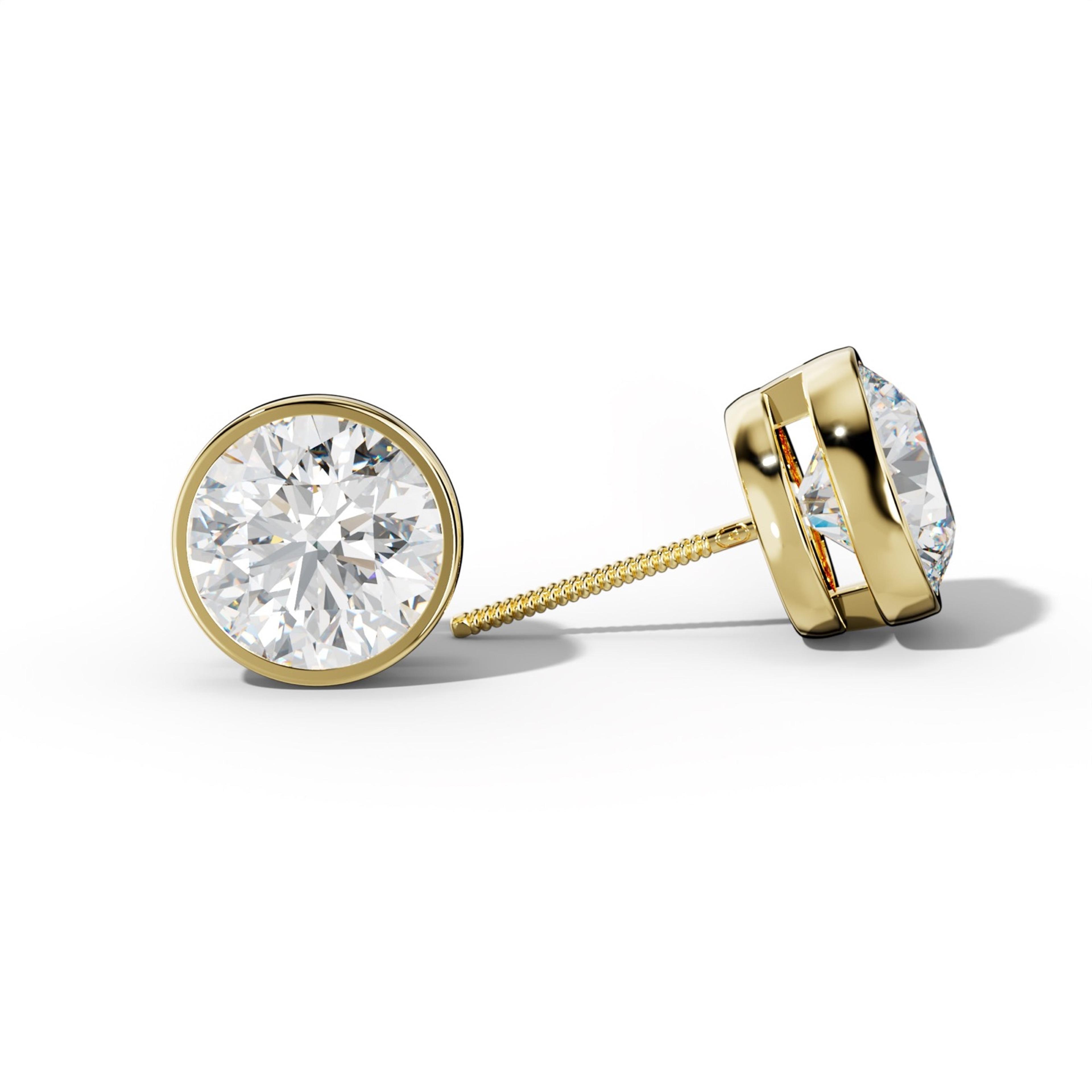 Round Diamond Stud Earrings With Bezel Setting