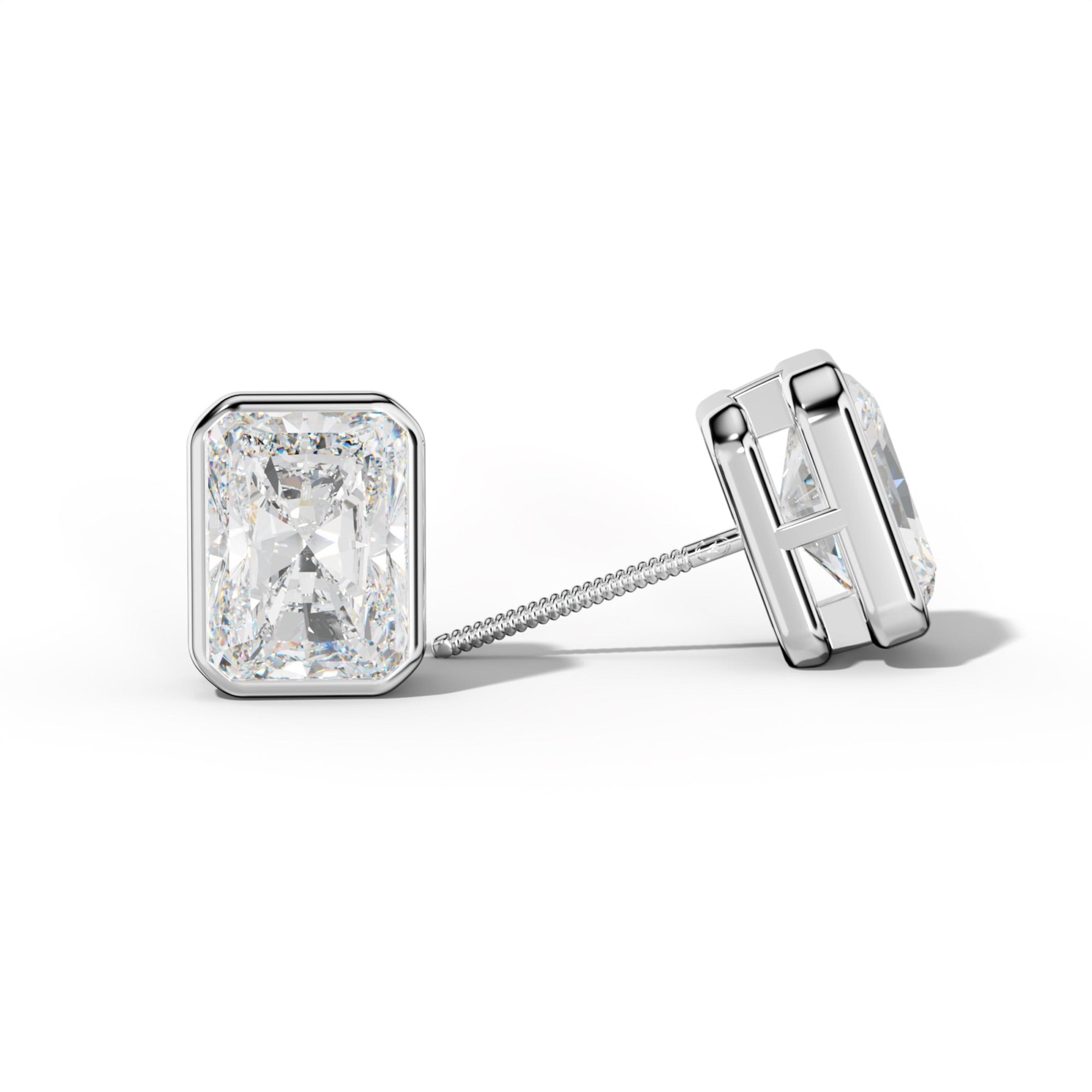 Radiant Diamond Stud Earrings With Bezel Setting