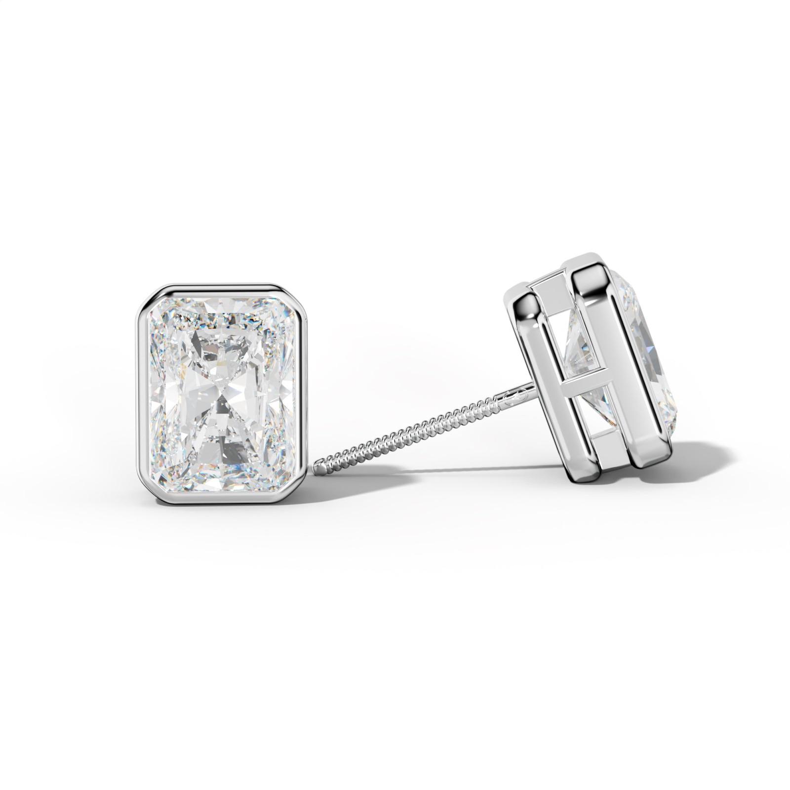 Radiant Diamond Stud Earrings With Bezel Setting