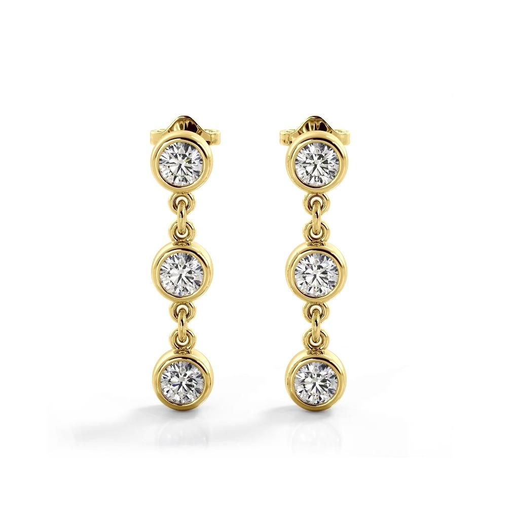 1.50 ctw. Bezel Set Diamond Drop Earrings Three Stone Style