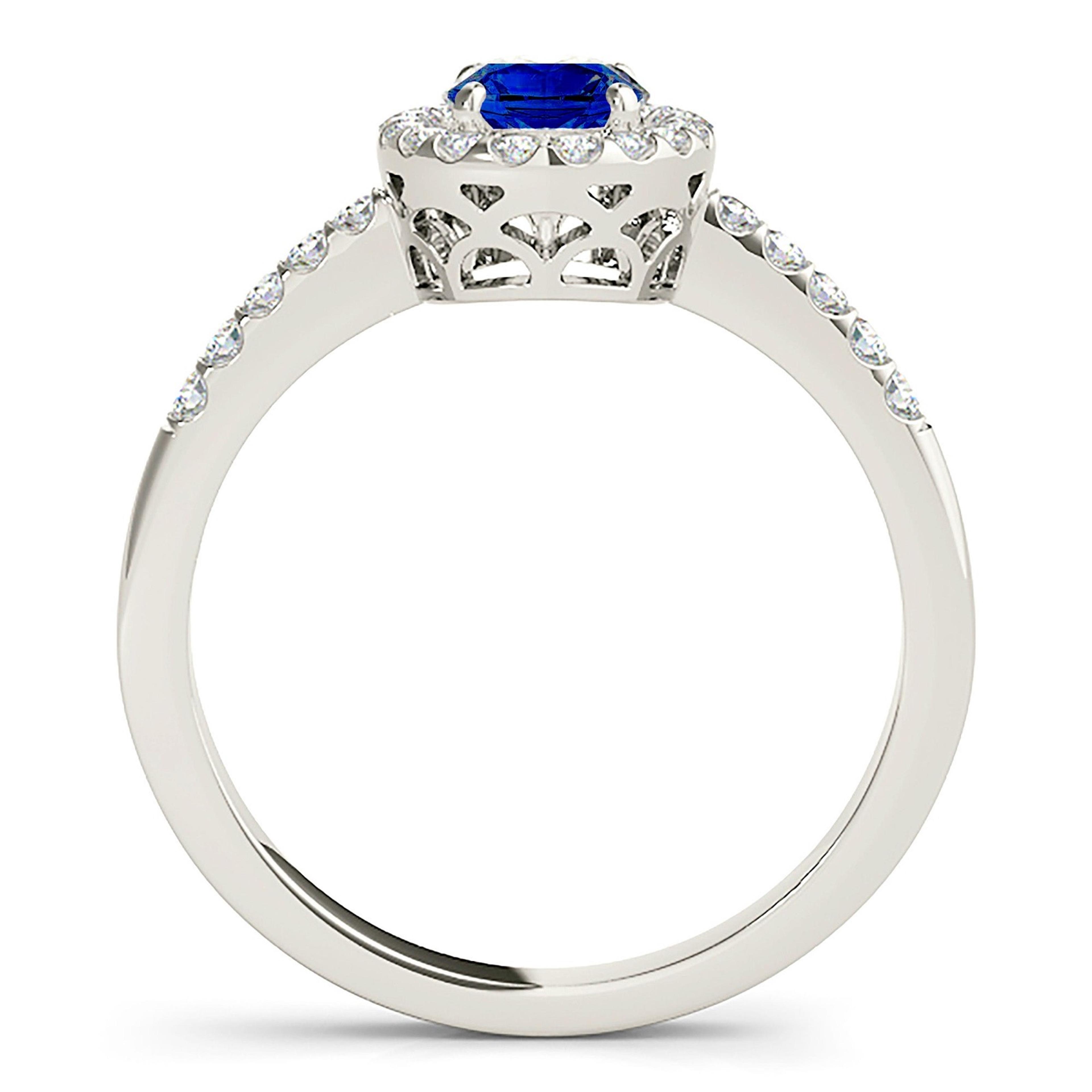 1.51 ct. Genuine Blue Oval Sapphire Ring With 0.25 ctw. Diamond Halo, Delicate Diamond Band, Filigree Basket | Sapphire And Diamond Ring-VIRABYANI