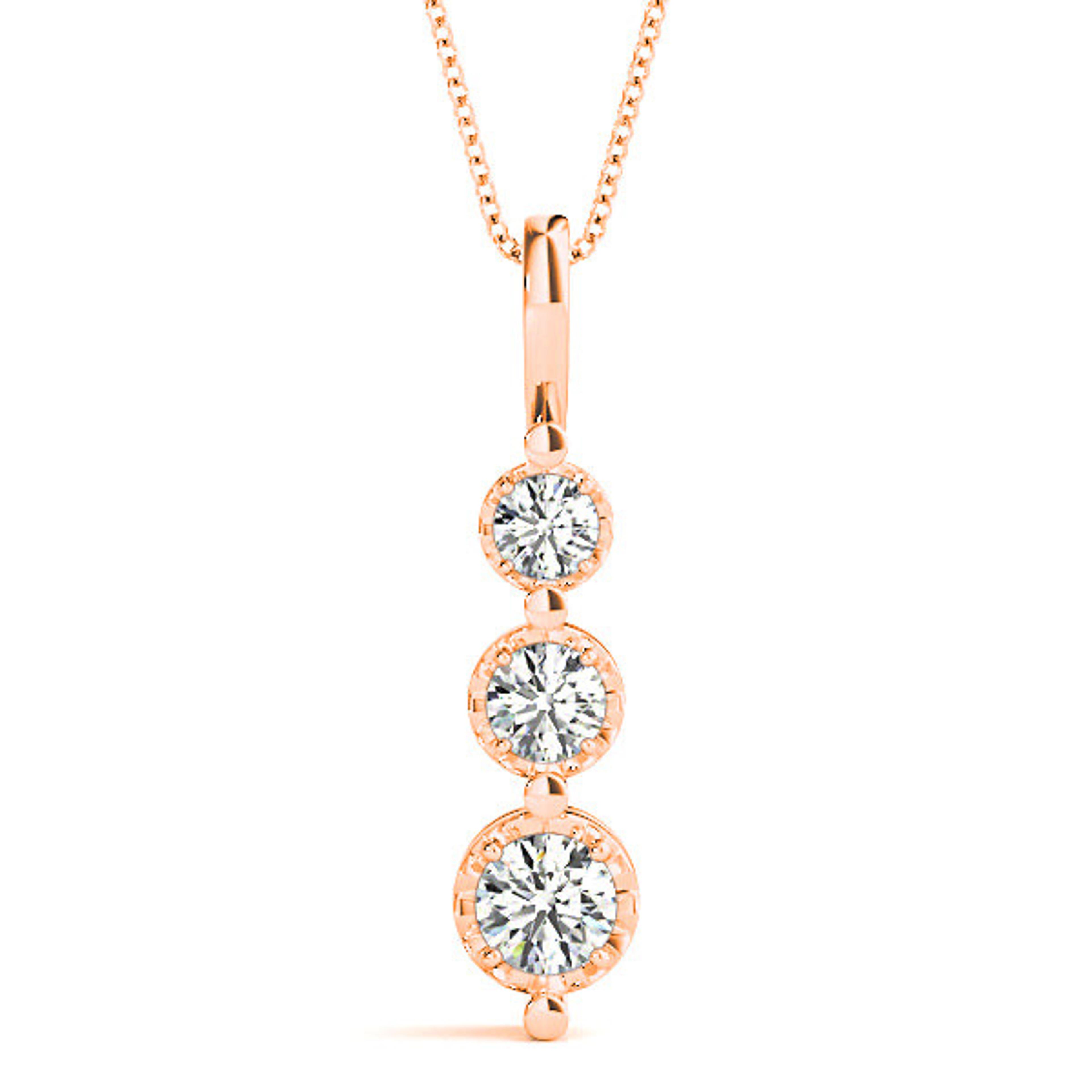 0.45 ctw Round Diamond Three Stone Necklace Pendant-VIRABYANI