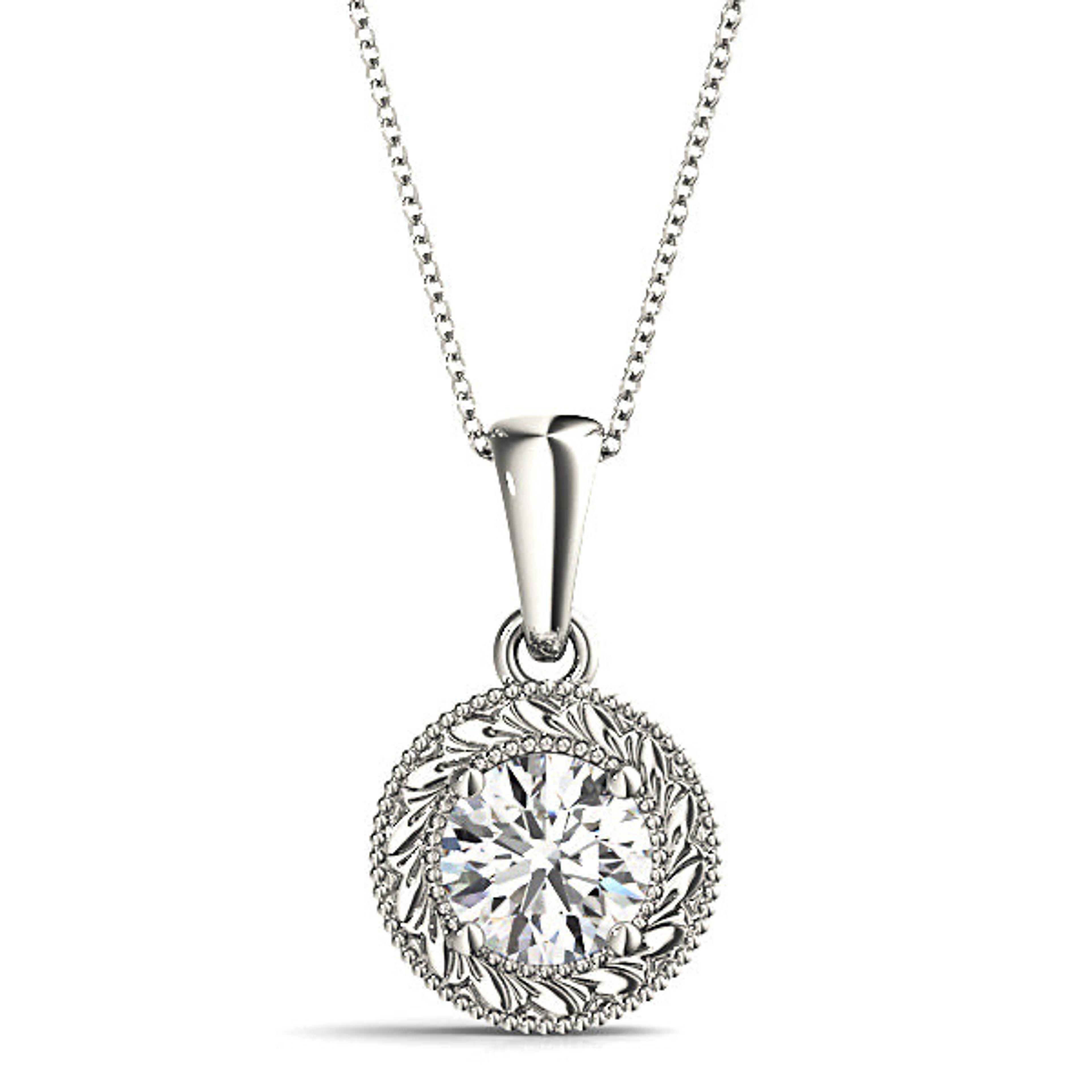 Milgrain Filigree Round Diamond Vintage Necklace Pendant-VIRABYANI