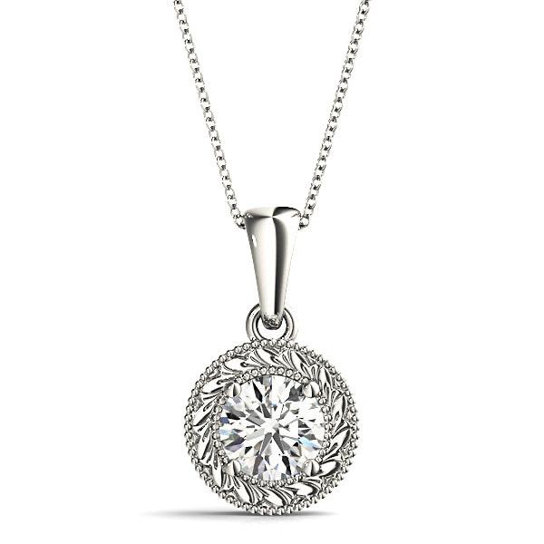 Milgrain Filigree Round Diamond Vintage Necklace Pendant-VIRABYANI