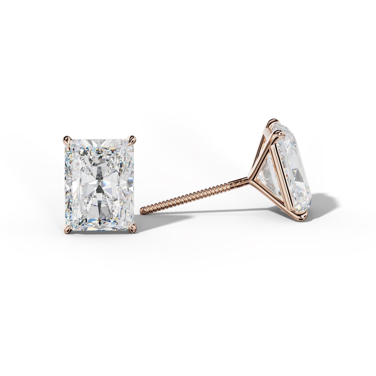 Radiant Diamond Stud Earrings With Four Prong Martini Settings