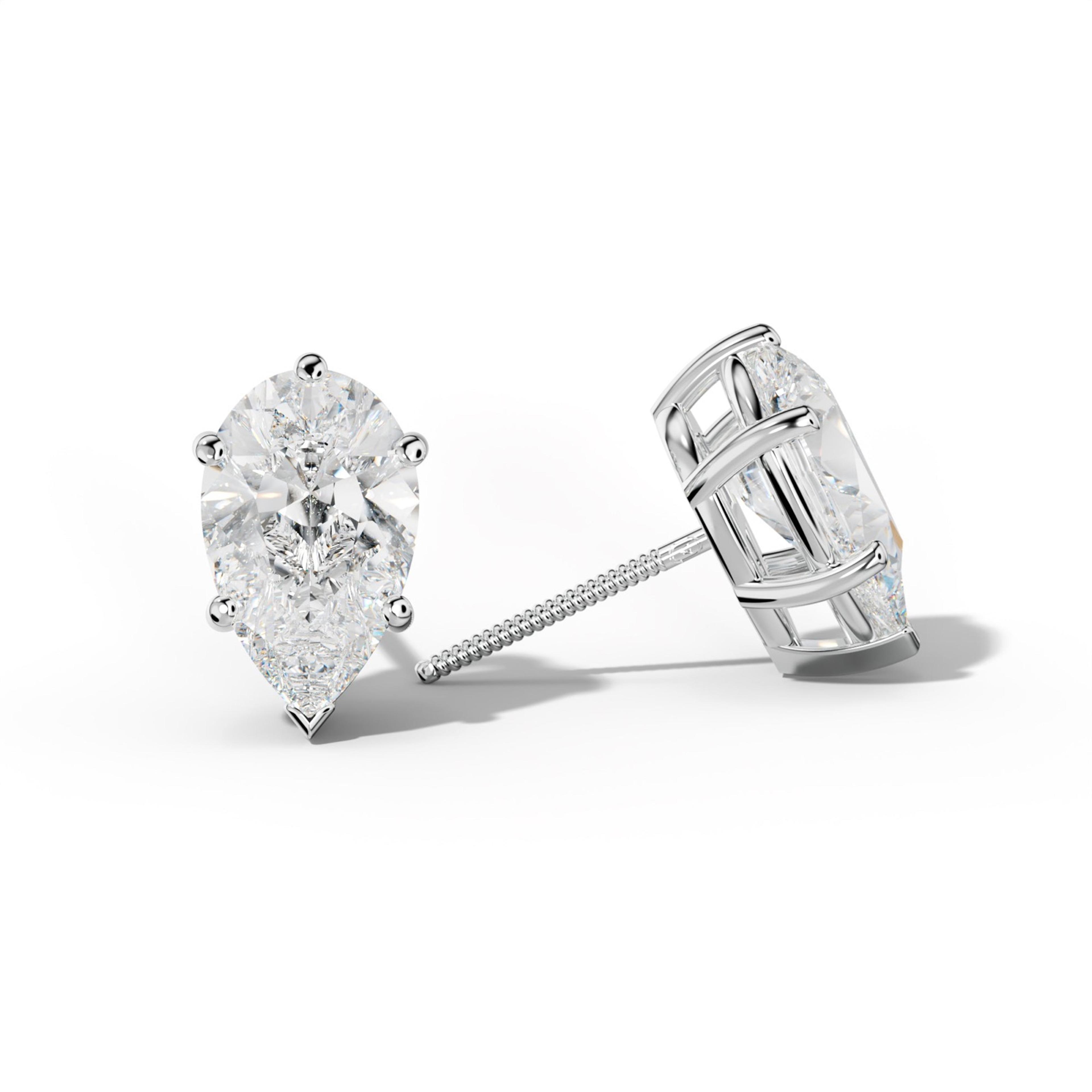 Pear Shape Diamond Stud Earrings With Classic And V Prongs