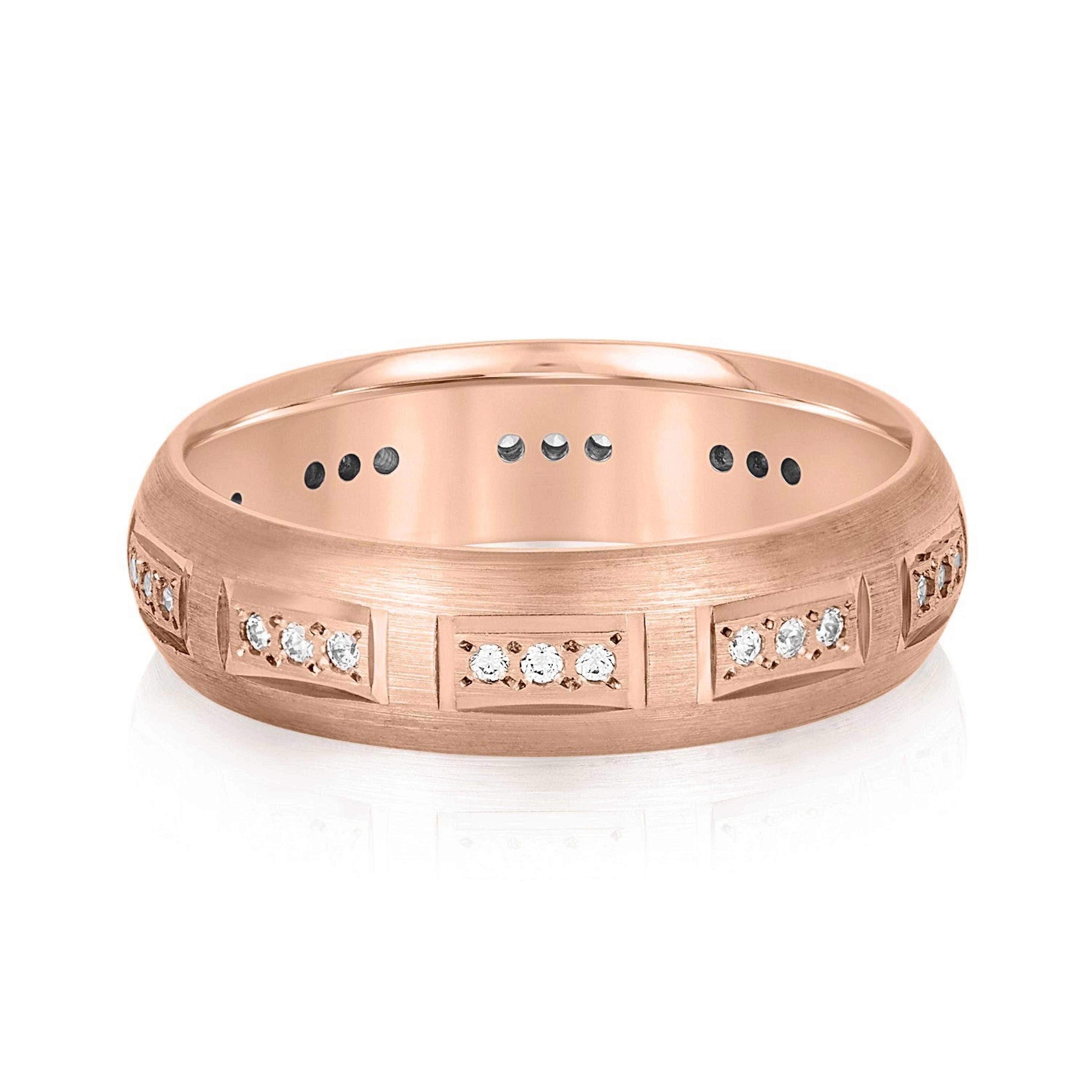 Domed Brush Finish Diamond Men's Wedding Band
