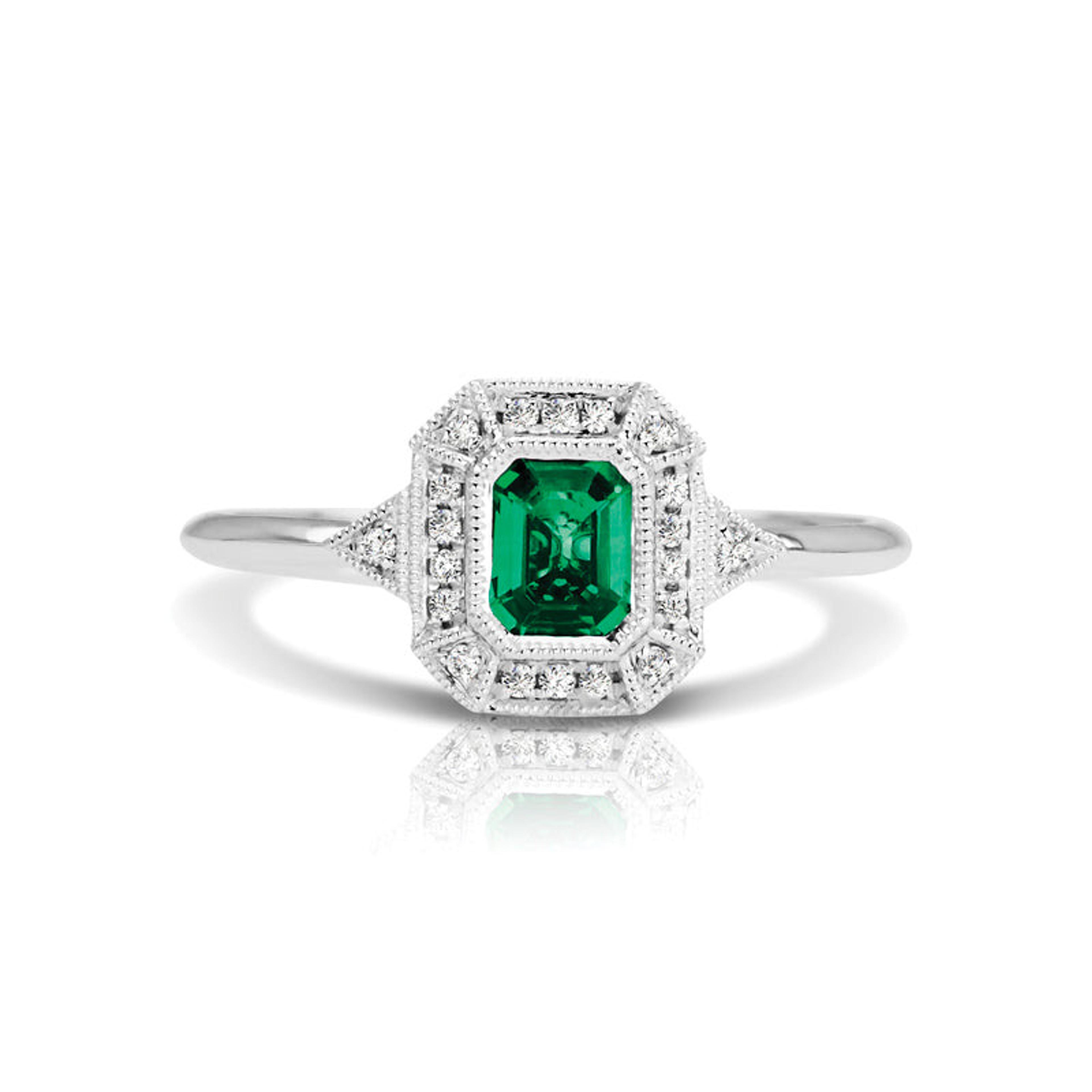 Vintage Inspired 0.50 ct. Natural Emerald Ring With 0.05 ct. Diamonds-VIRABYANI
