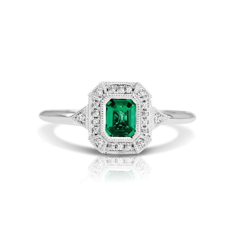 Vintage Inspired 0.50 ct. Natural Emerald Ring With 0.05 ct. Diamonds-VIRABYANI
