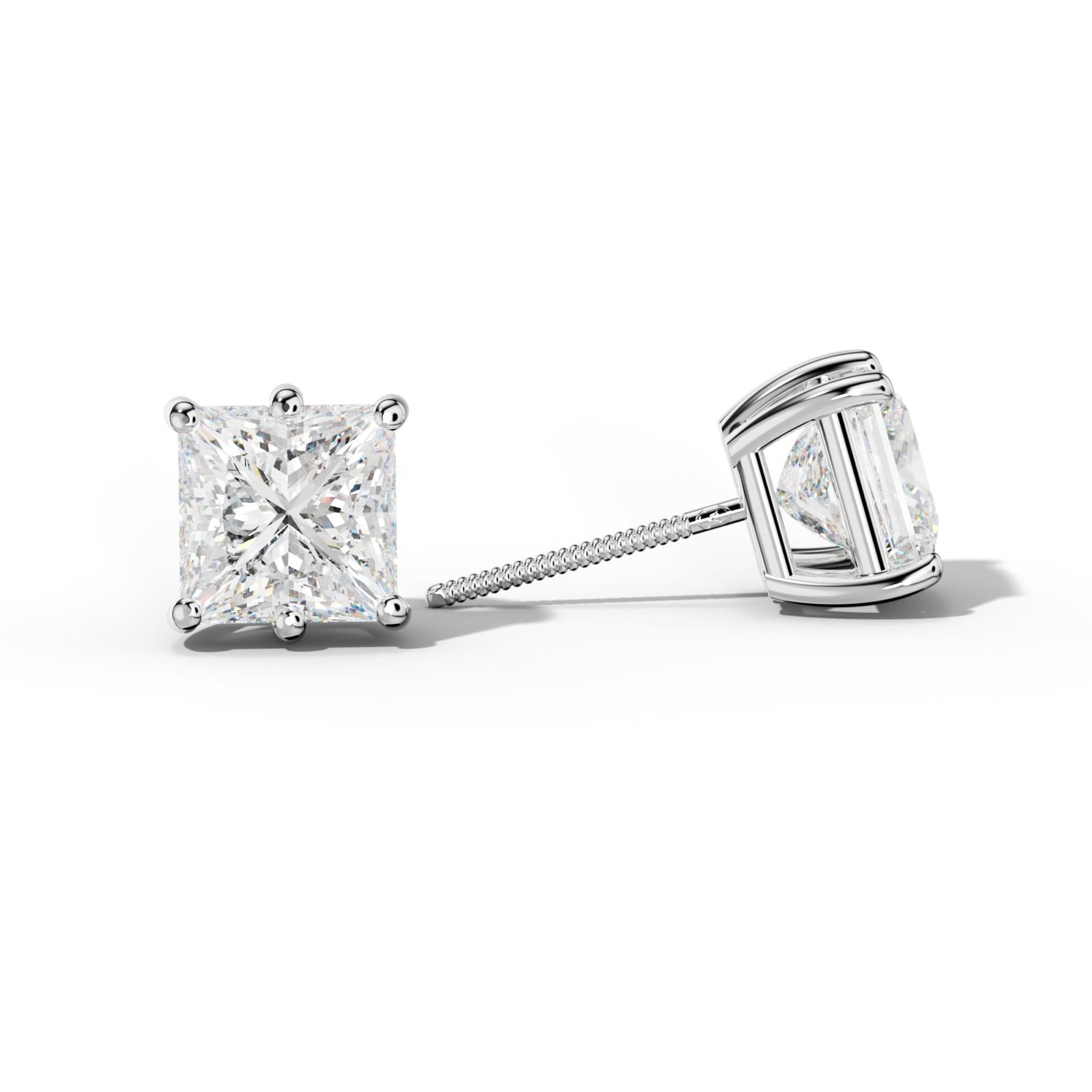 Princess Cut Diamond Stud Earrings With Classic Six Prongs
