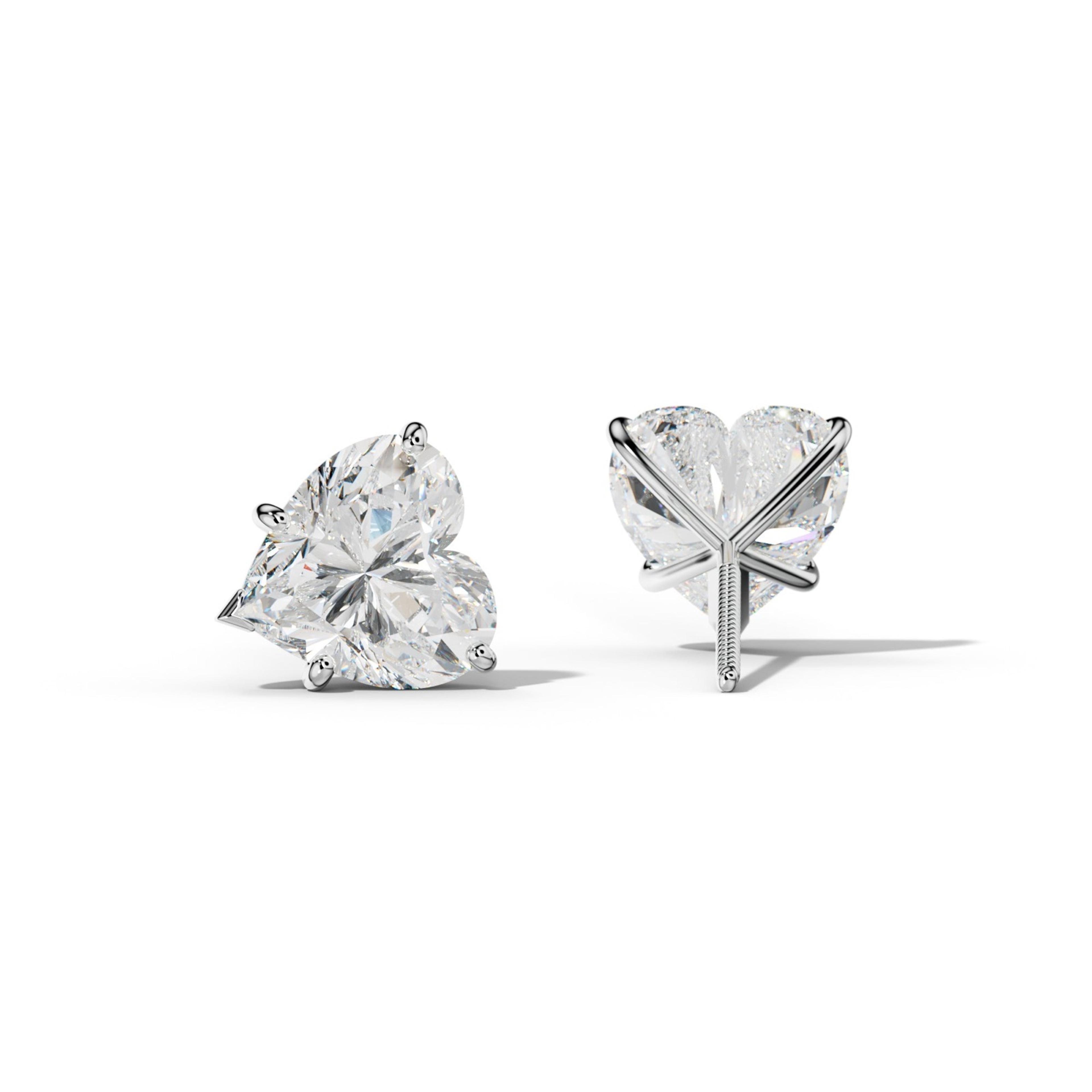 Heart Diamond Stud Earrings With Classic And V Prong Martini Settings