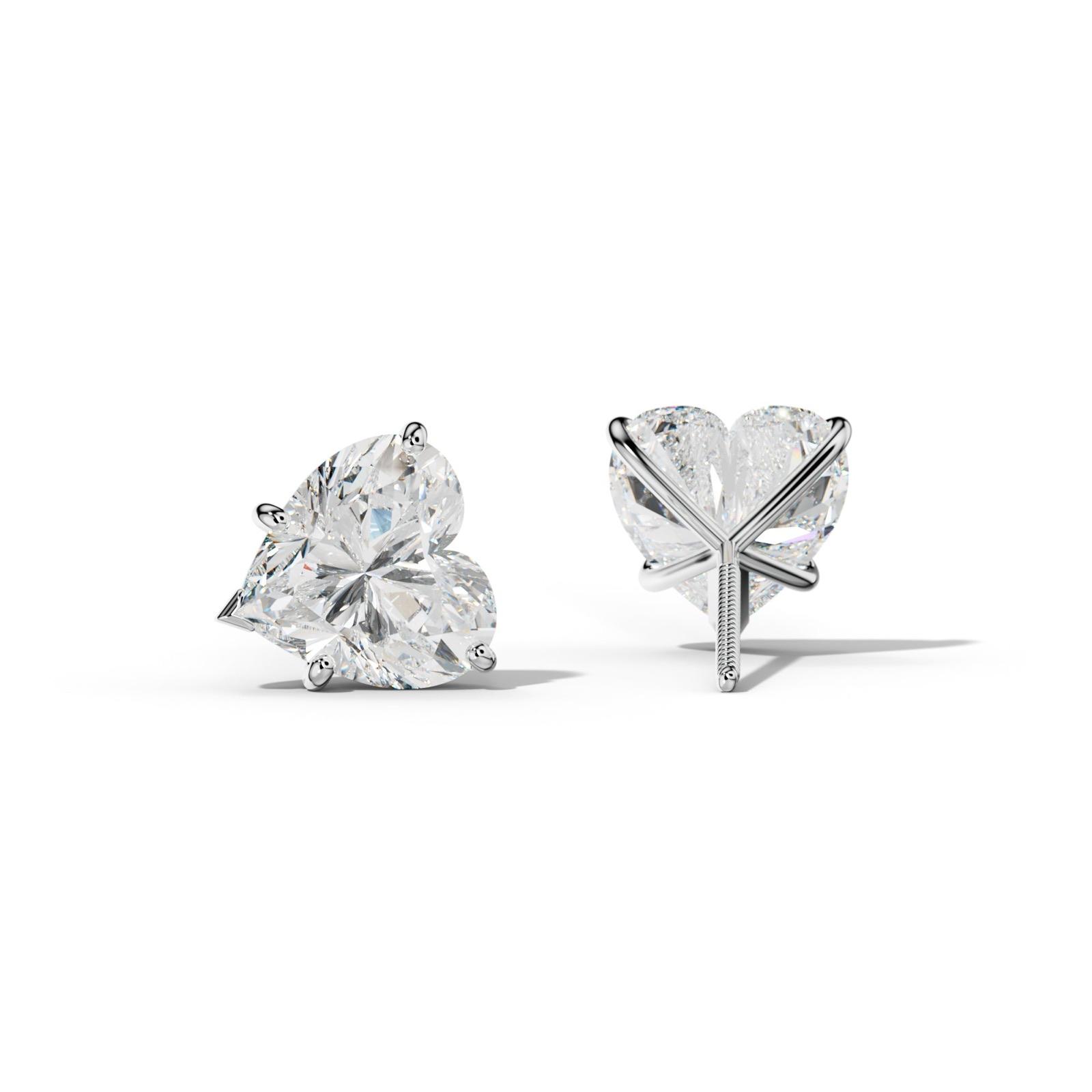 Heart Diamond Stud Earrings With Classic And V Prong Martini Settings
