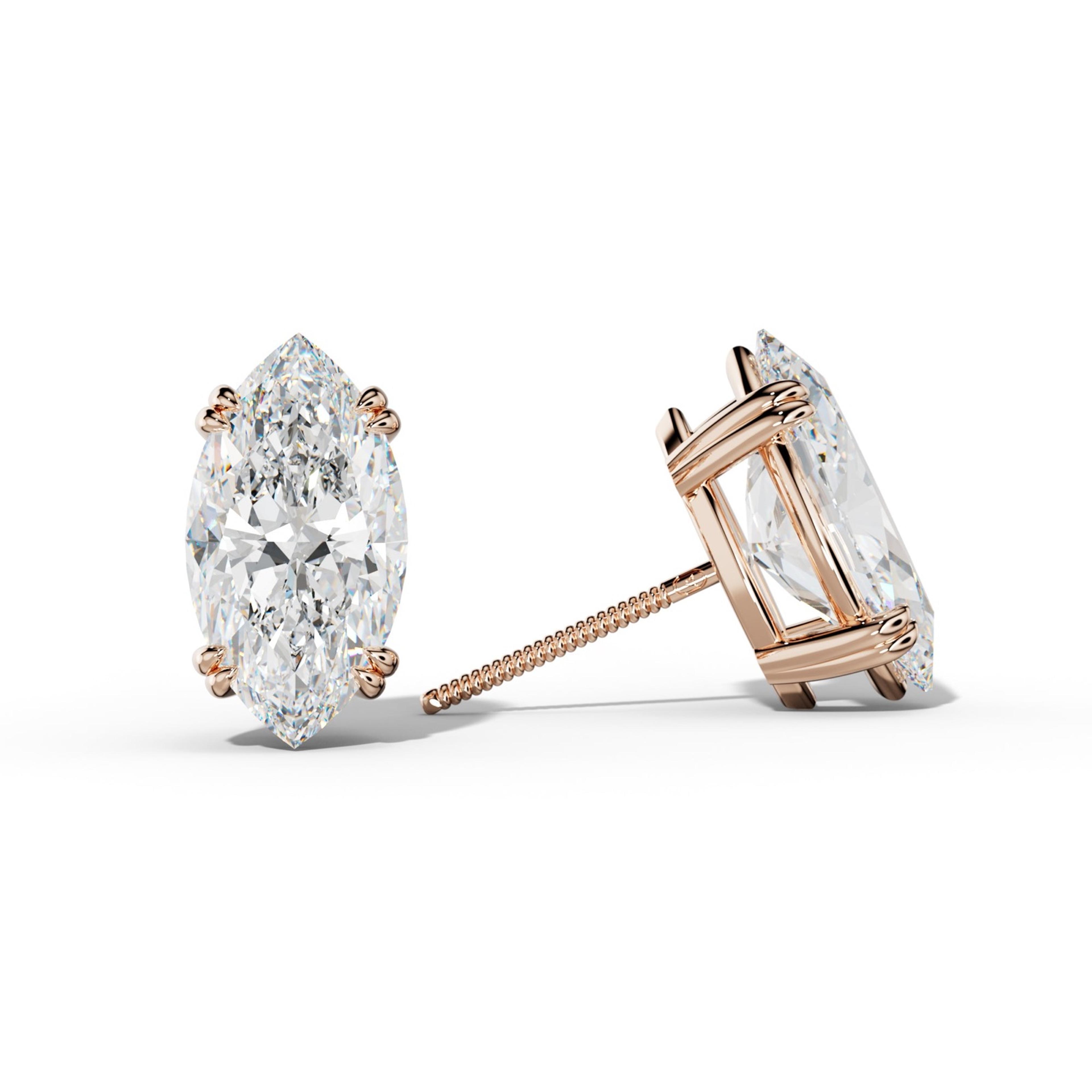 Marquise Diamond Stud Earrings With Claw Double Prongs