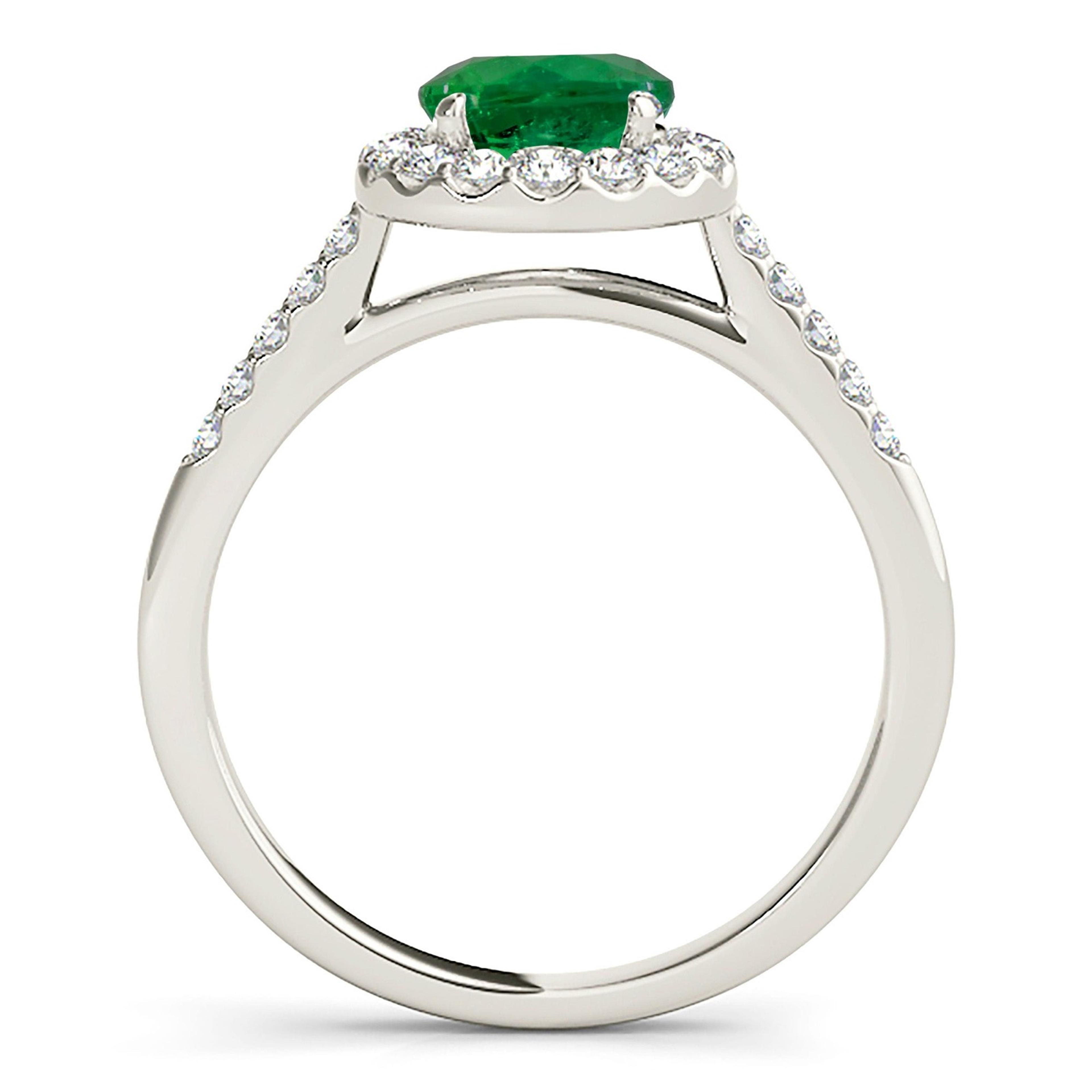 1.14 ct. Genuine Emerald Ring With 0.40 ctw. Diamond Halo And Thin Diamond Band, Open Gallery-VIRABYANI