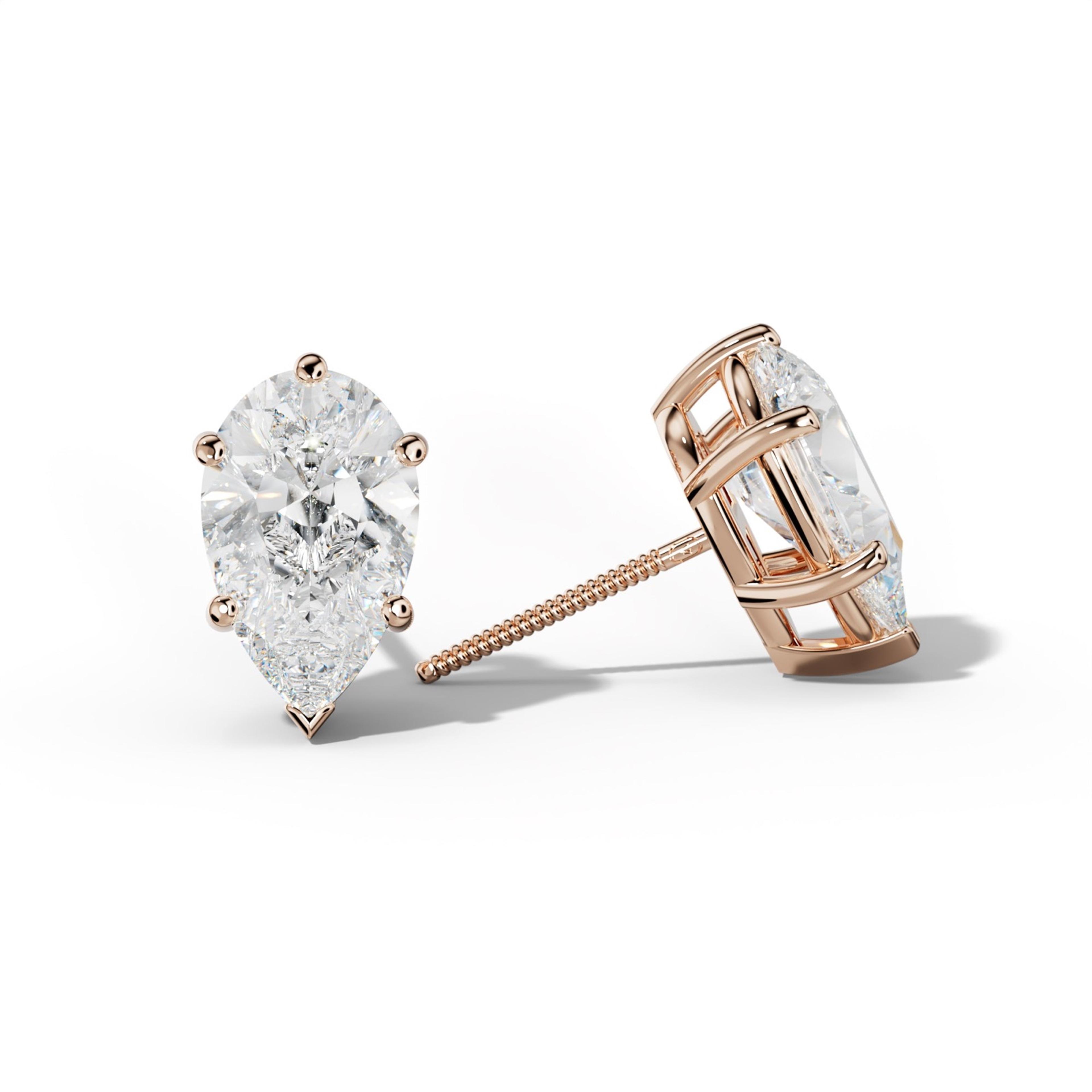 Pear Shape Diamond Stud Earrings With Classic And V Prongs