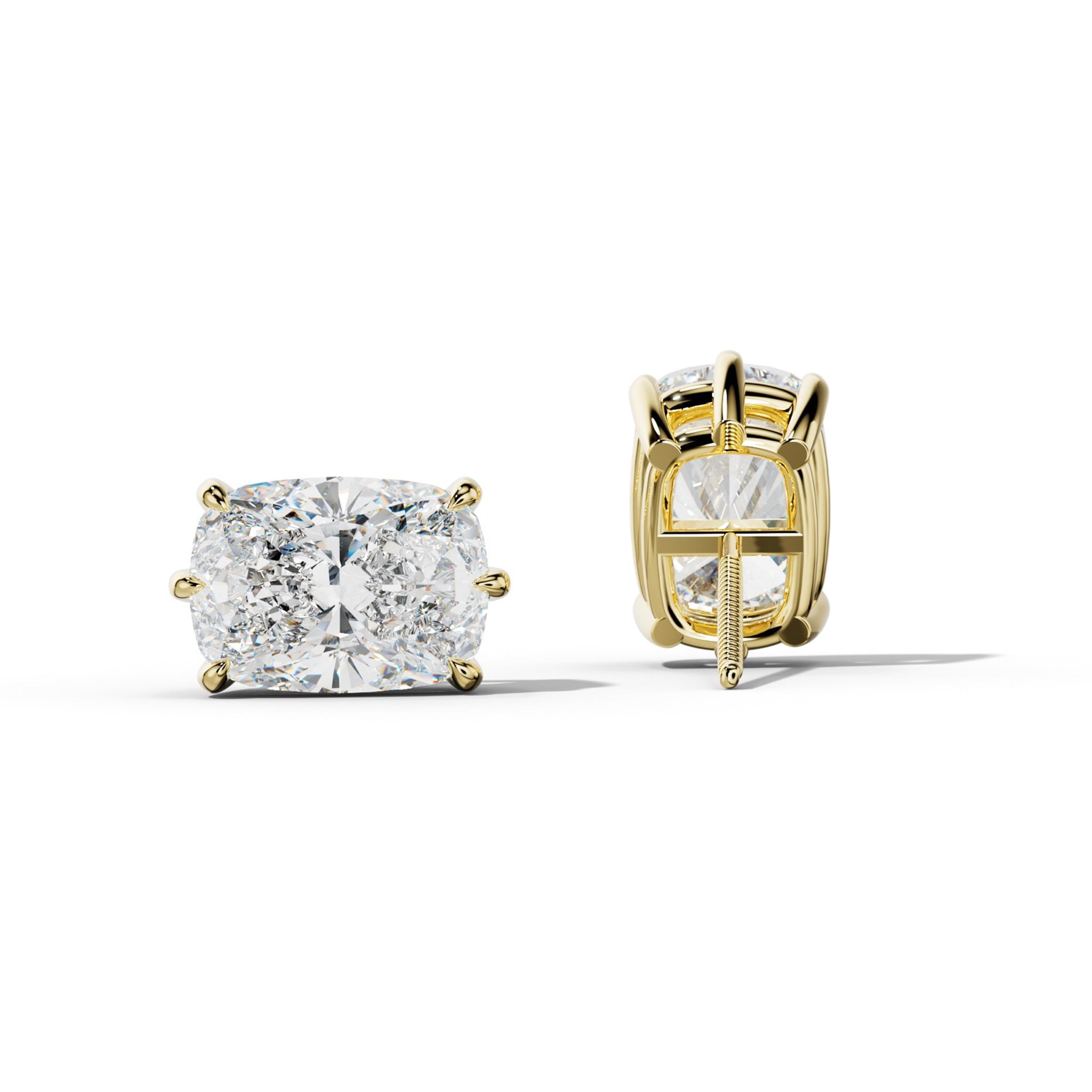 Elongated Cushion Diamond Stud Earrings With Six Prongs
