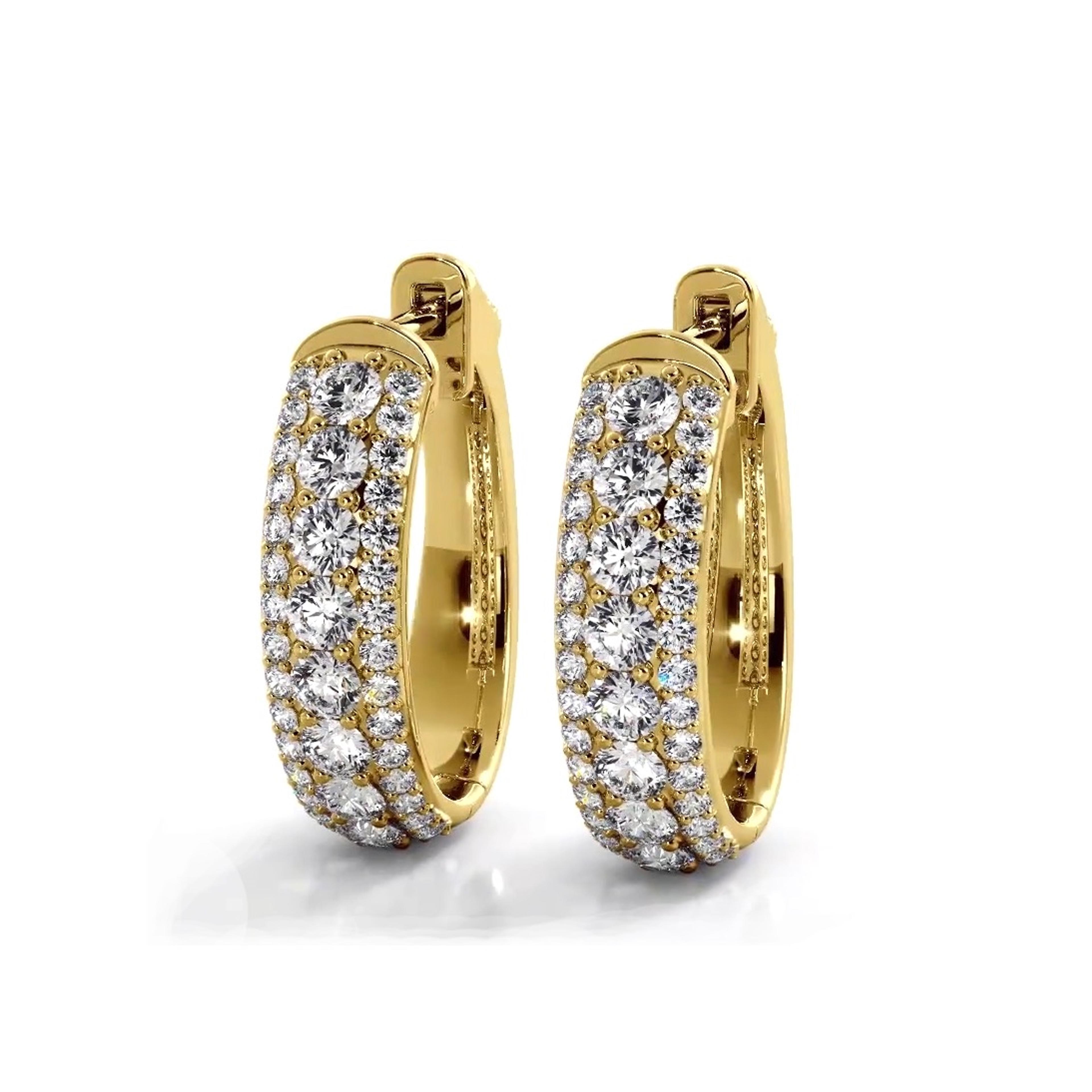 Three Row 1.50 ctw. Glamorous Diamond Hoop Earrings Pave Dome Style