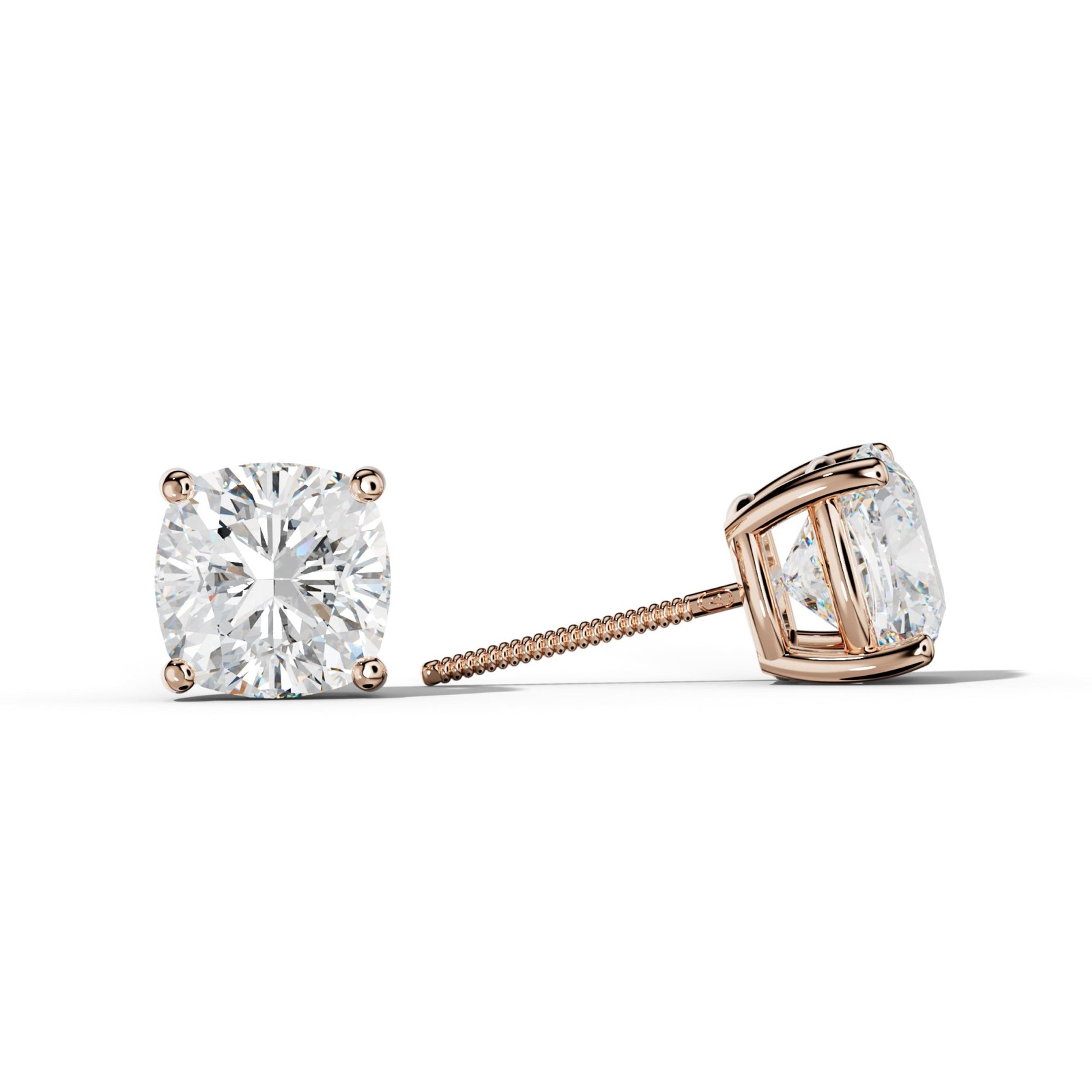 Cushion Diamond Stud Earrings With Classic Four Prongs