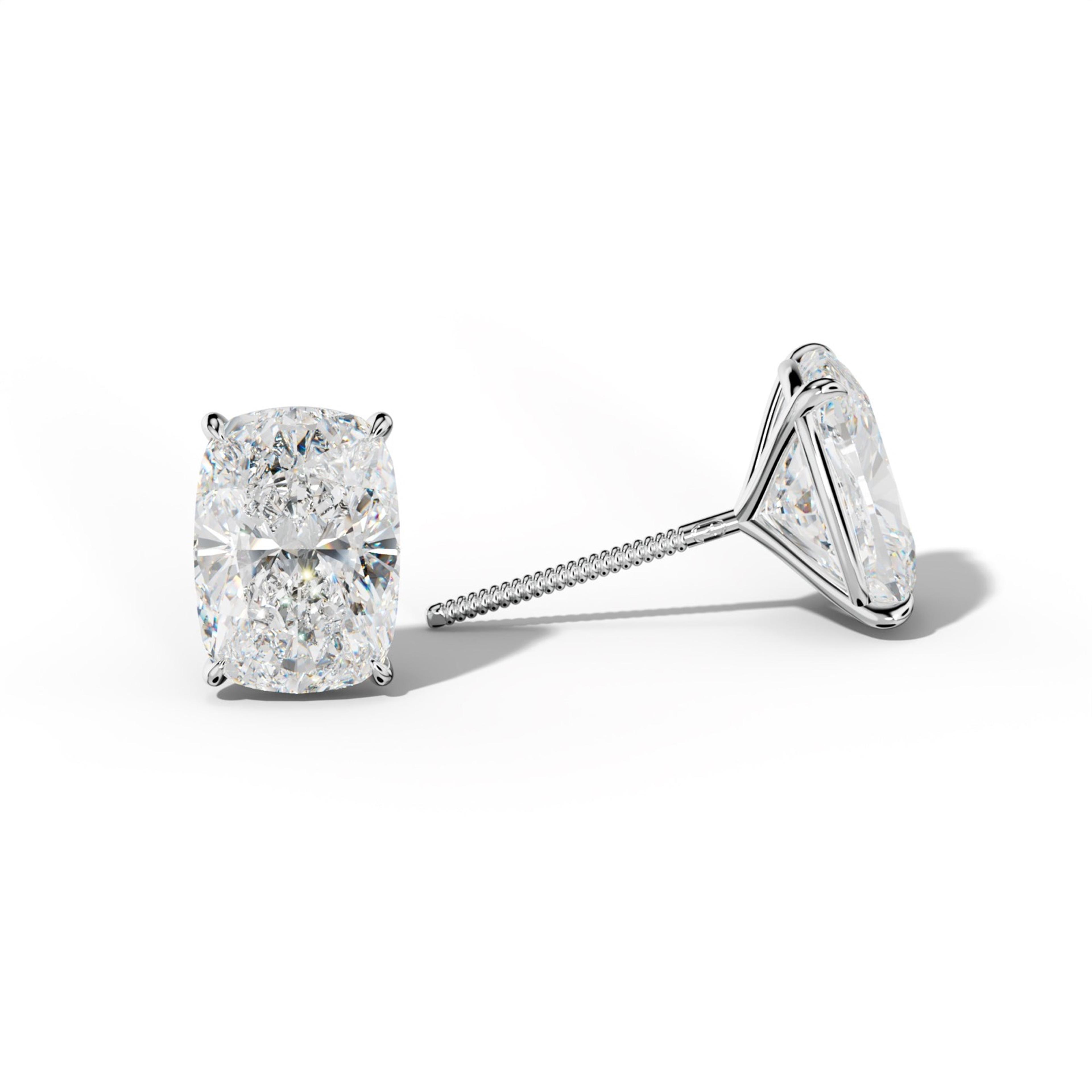 Elongated Cushion Diamond Stud Earrings With Four Prong Martini Settings