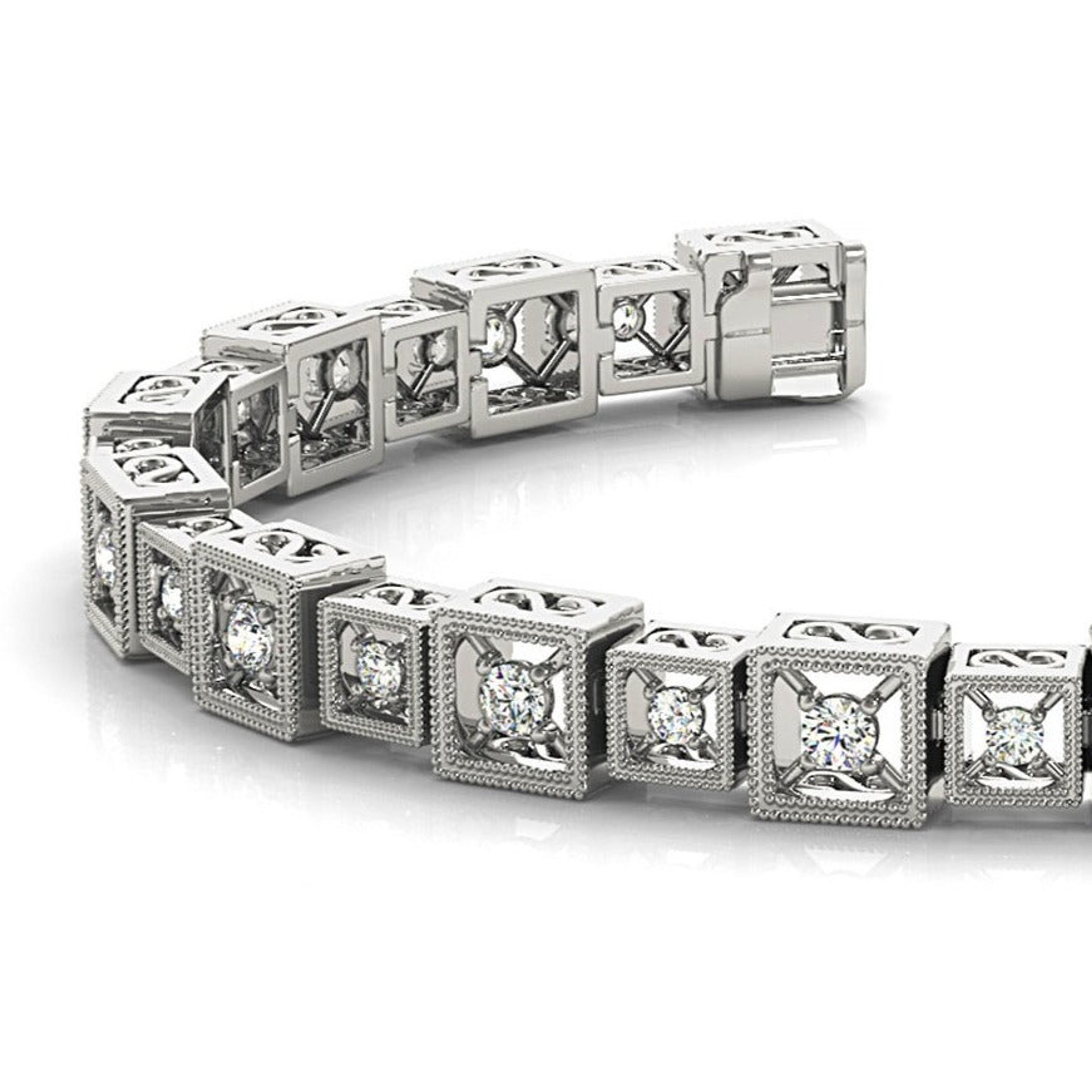 2 ct. Diamond Vintage Inspired Tennis Bracelet Milgrain Cube Design-VIRABYANI