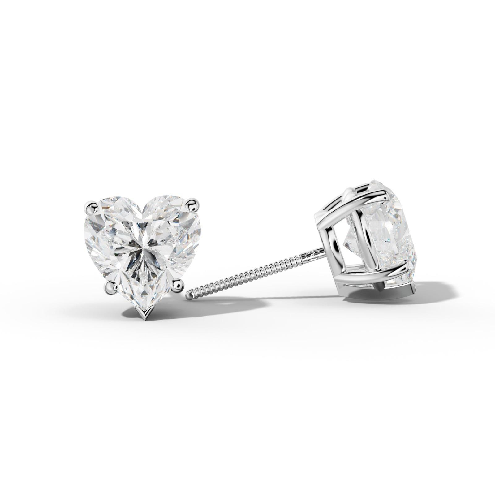 Heart Diamond Stud Earrings With Four Classic And V Prongs