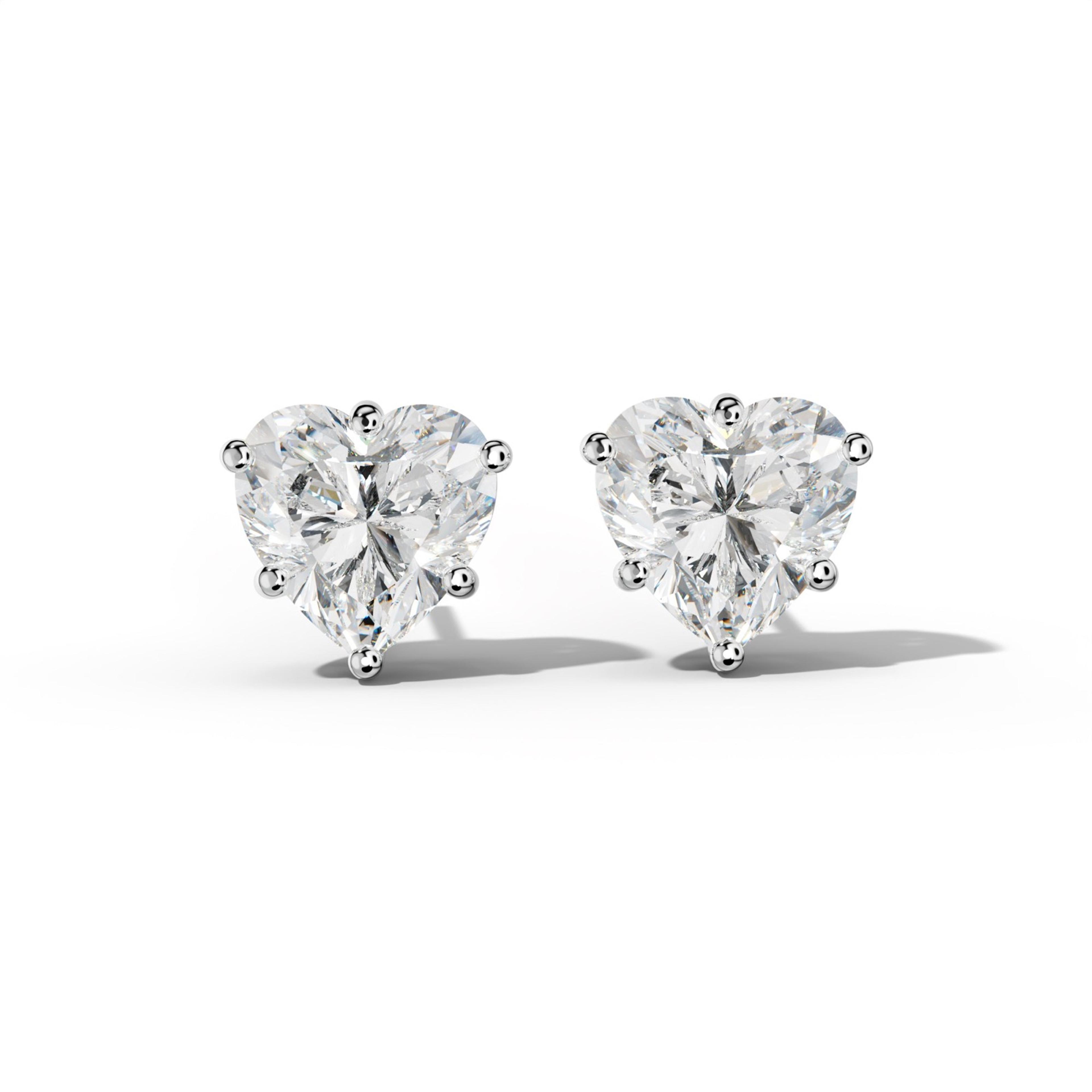 Heart  Diamond Stud Earrings With Classic Six Prongs