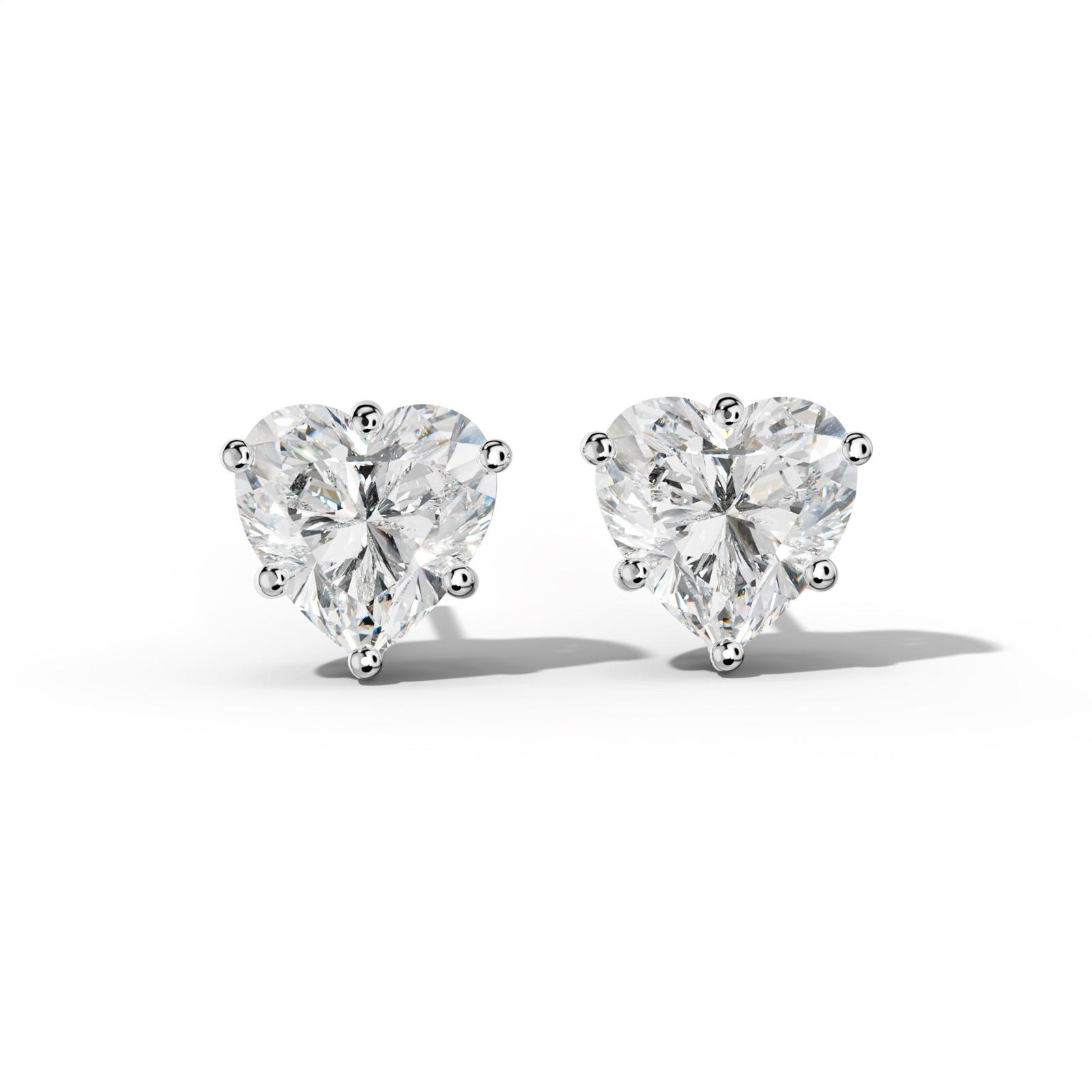 Heart Diamond Stud Earrings With Classic Six Prongs