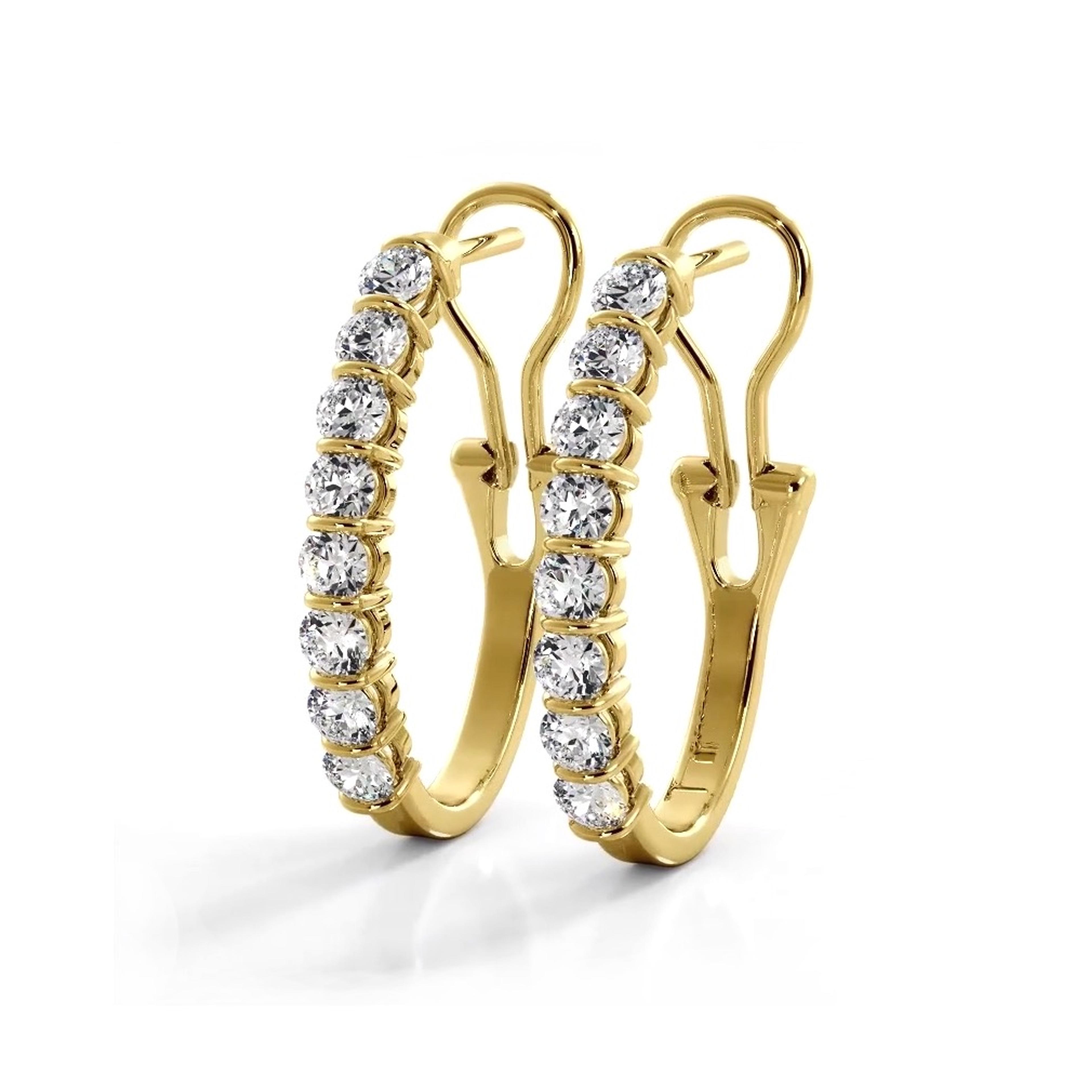 1.0 ct. Bar Set Round Diamond Oval Shaped Hoop Earrings