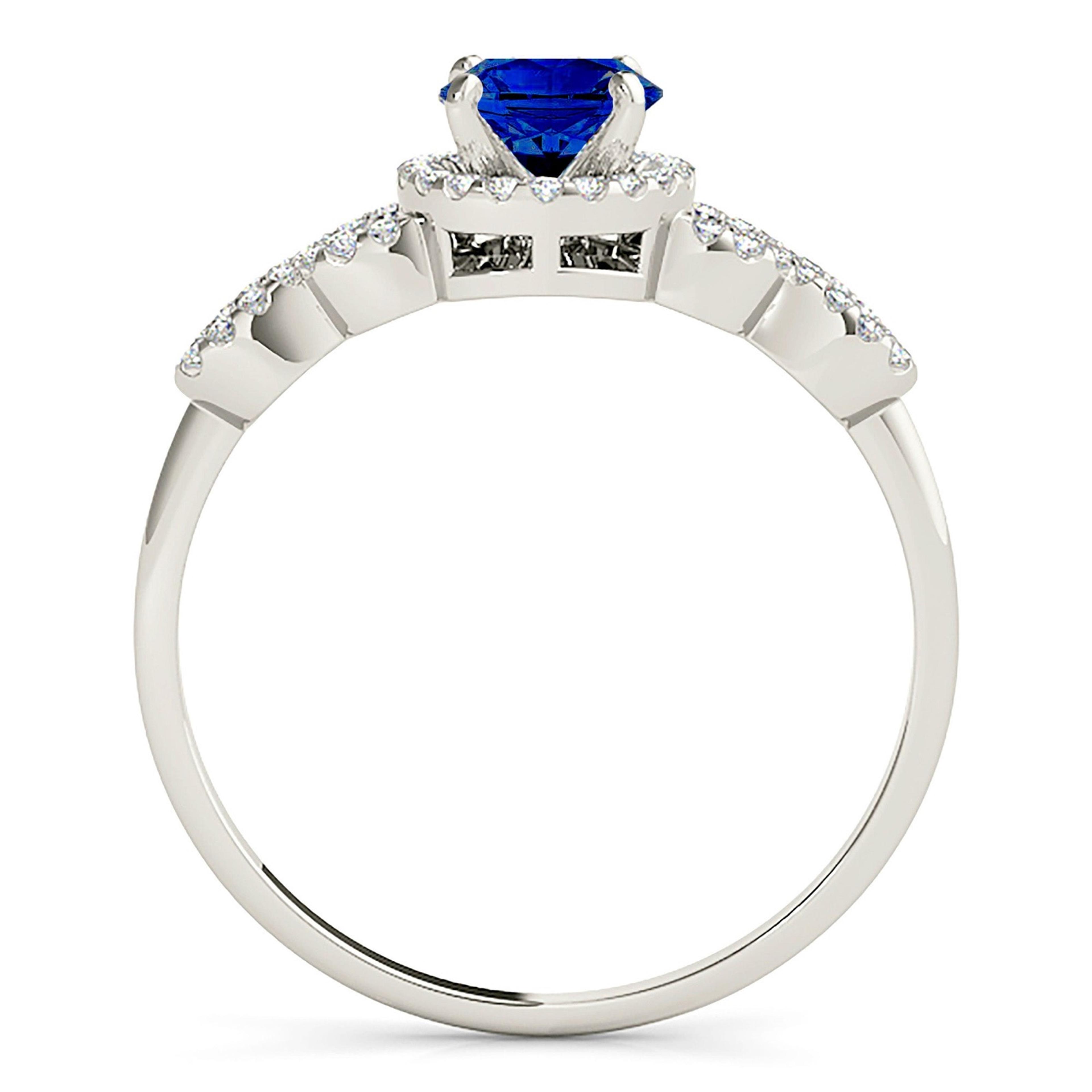 1.35 ct. Genuine Blue Sapphire Ring Halo style