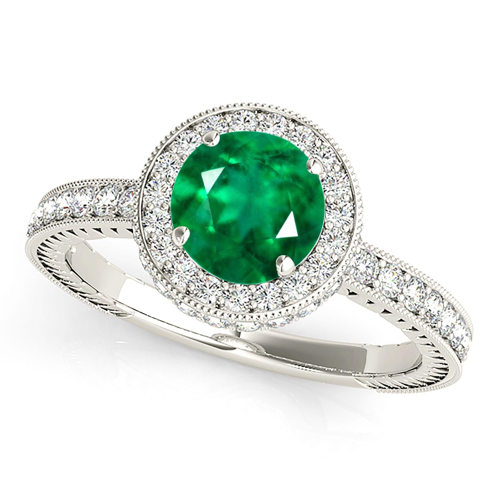 1.14 ct. Genuine Emerald and 0.50 ctw. Diamond Halo Gemstone Ring-VIRABYANI