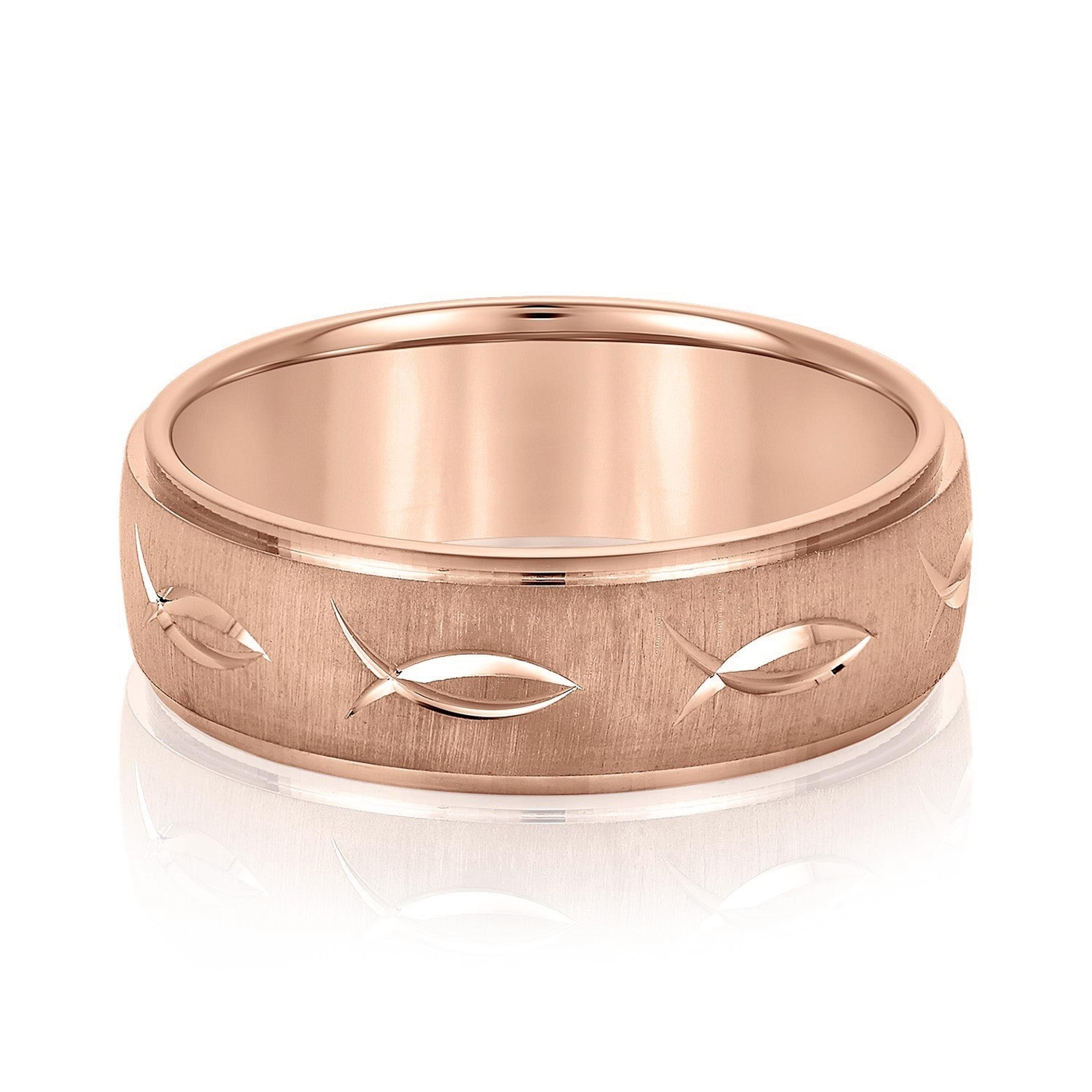 Men's Ichthus Jesus Fish Motif Christian Fish Pattern Wedding Band