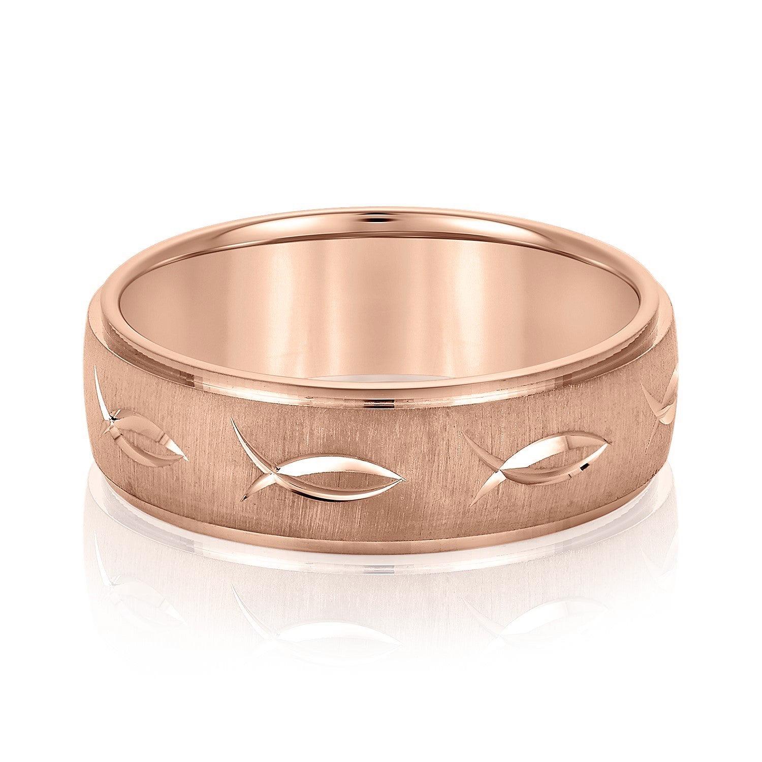 Men's Ichthus Jesus Fish Motif Christian Fish Pattern Wedding Band