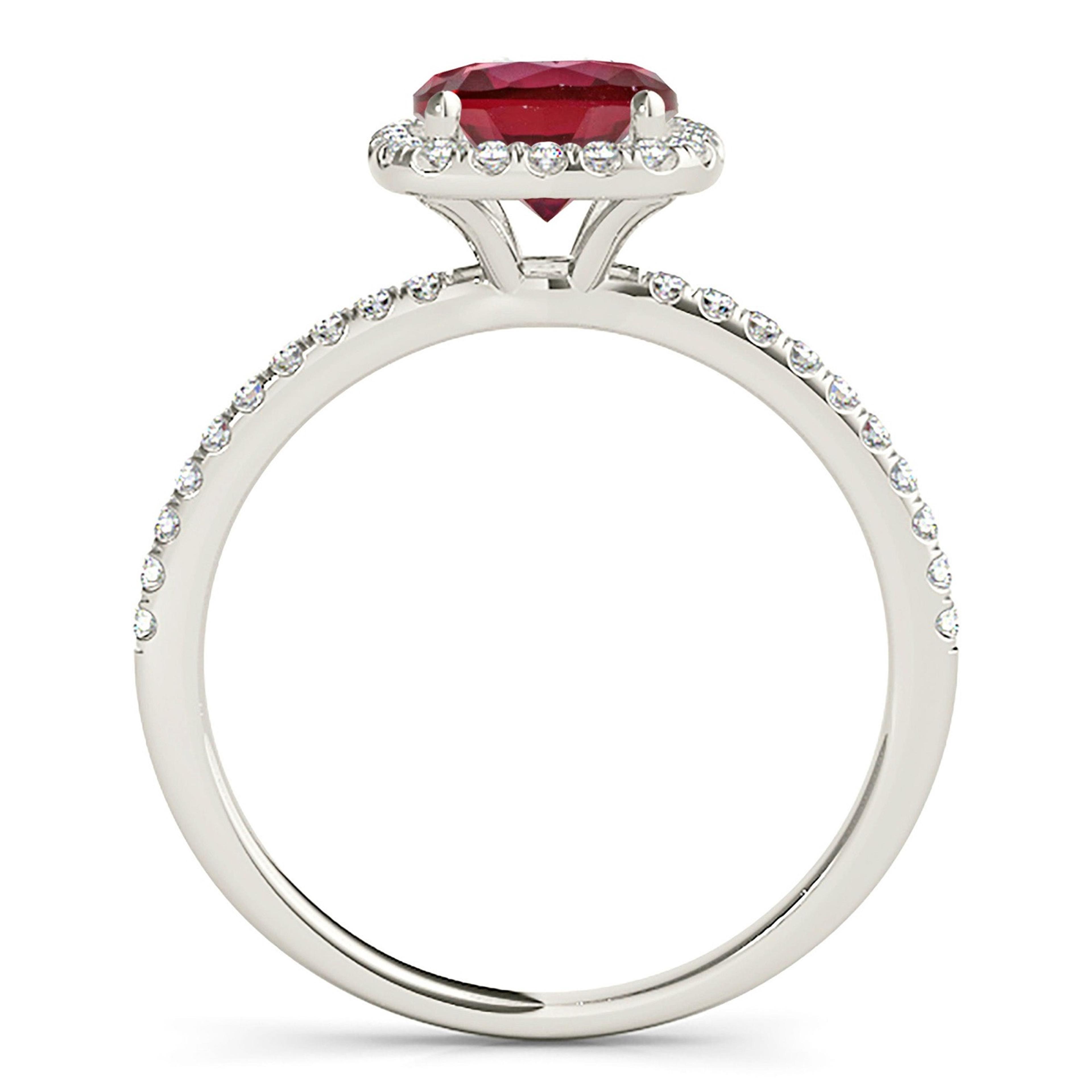 1.35 ct. Genuine Round Ruby Ring With Cushion Halo