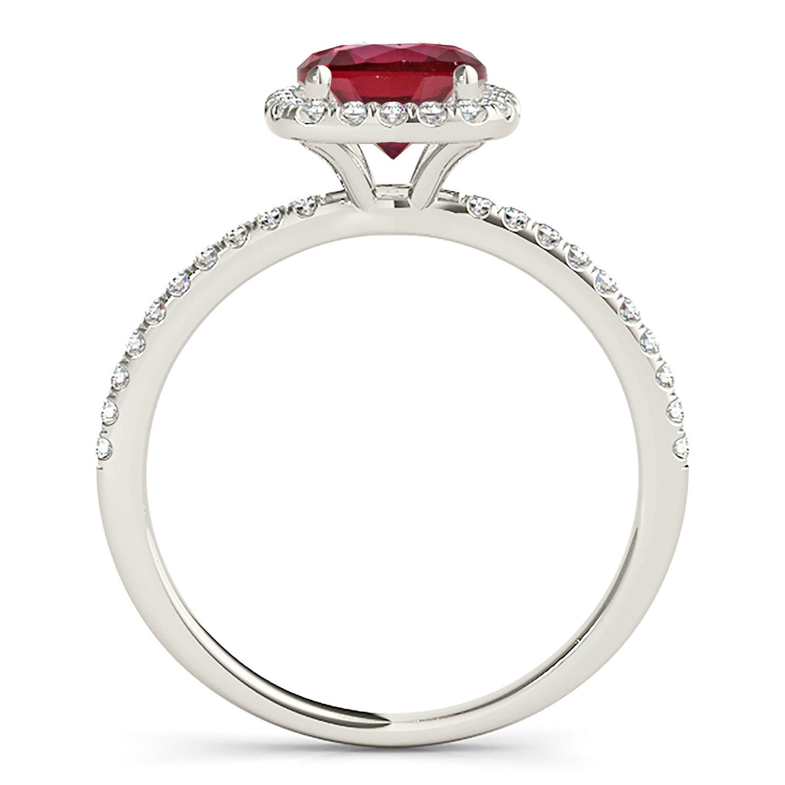 1.35 ct. Genuine Round Ruby Ring With Cushion Halo