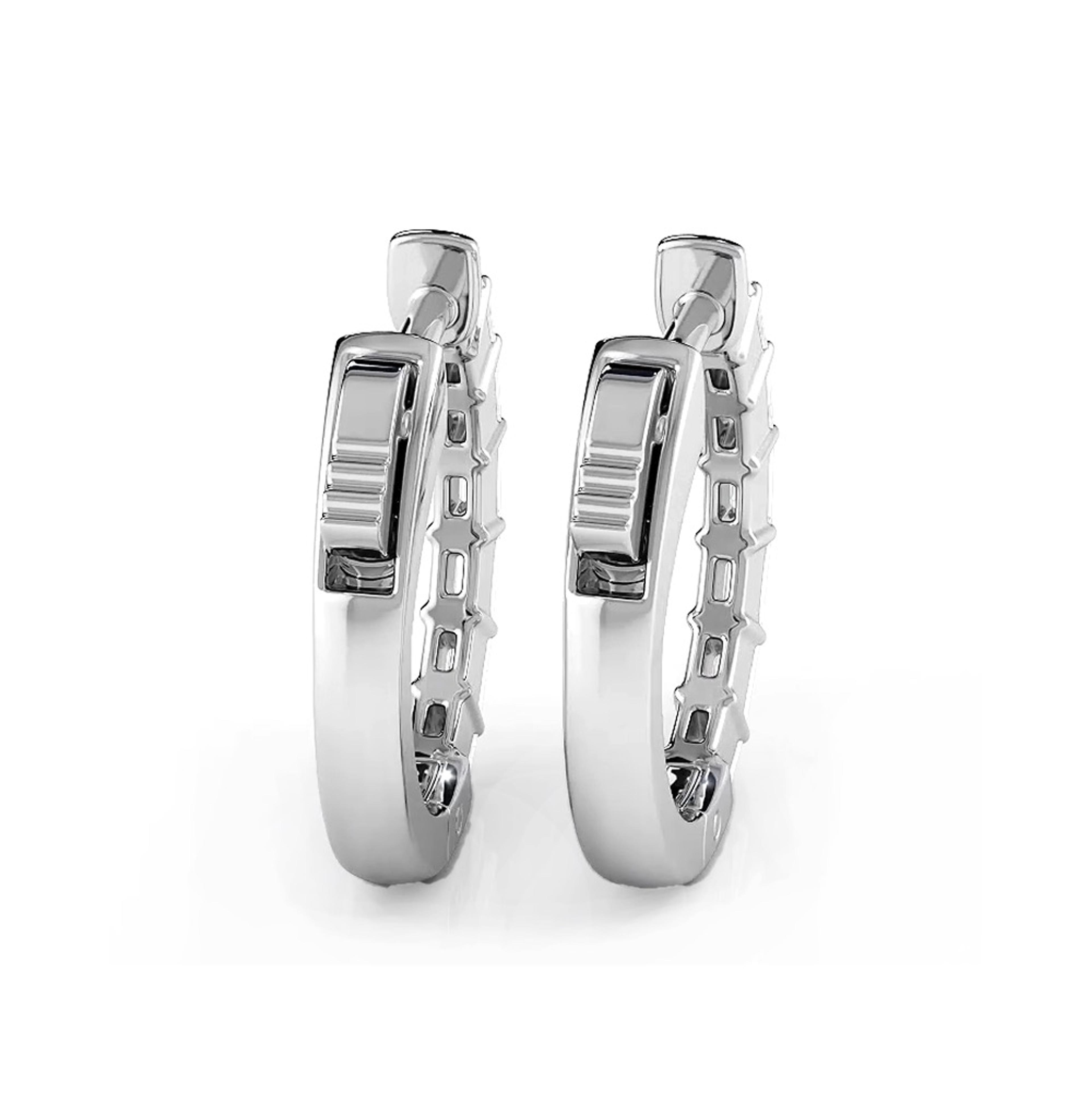 0.50 ctw. Baguette Diamond Hoop Earrings Huggie Style
