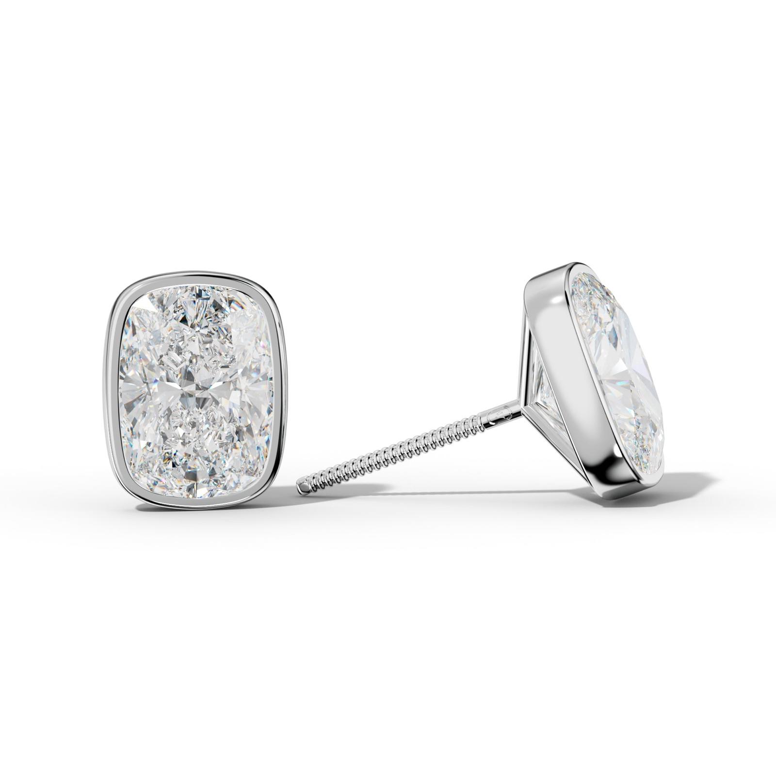 Elongated Cushion Diamond Stud Earrings With Martini Bezel Set