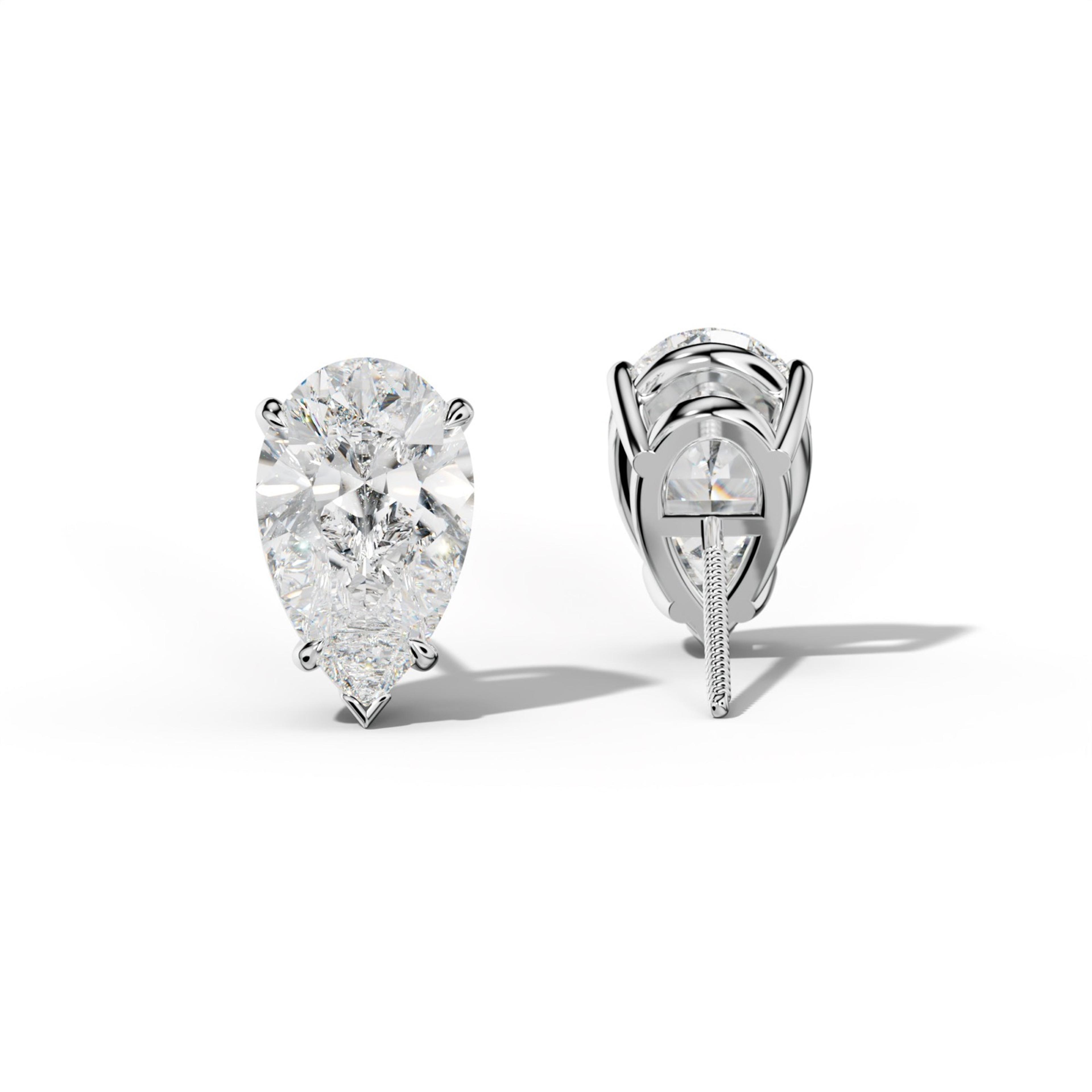 Pear Shape Diamond Stud Earrings With Four Claw And V Prongs