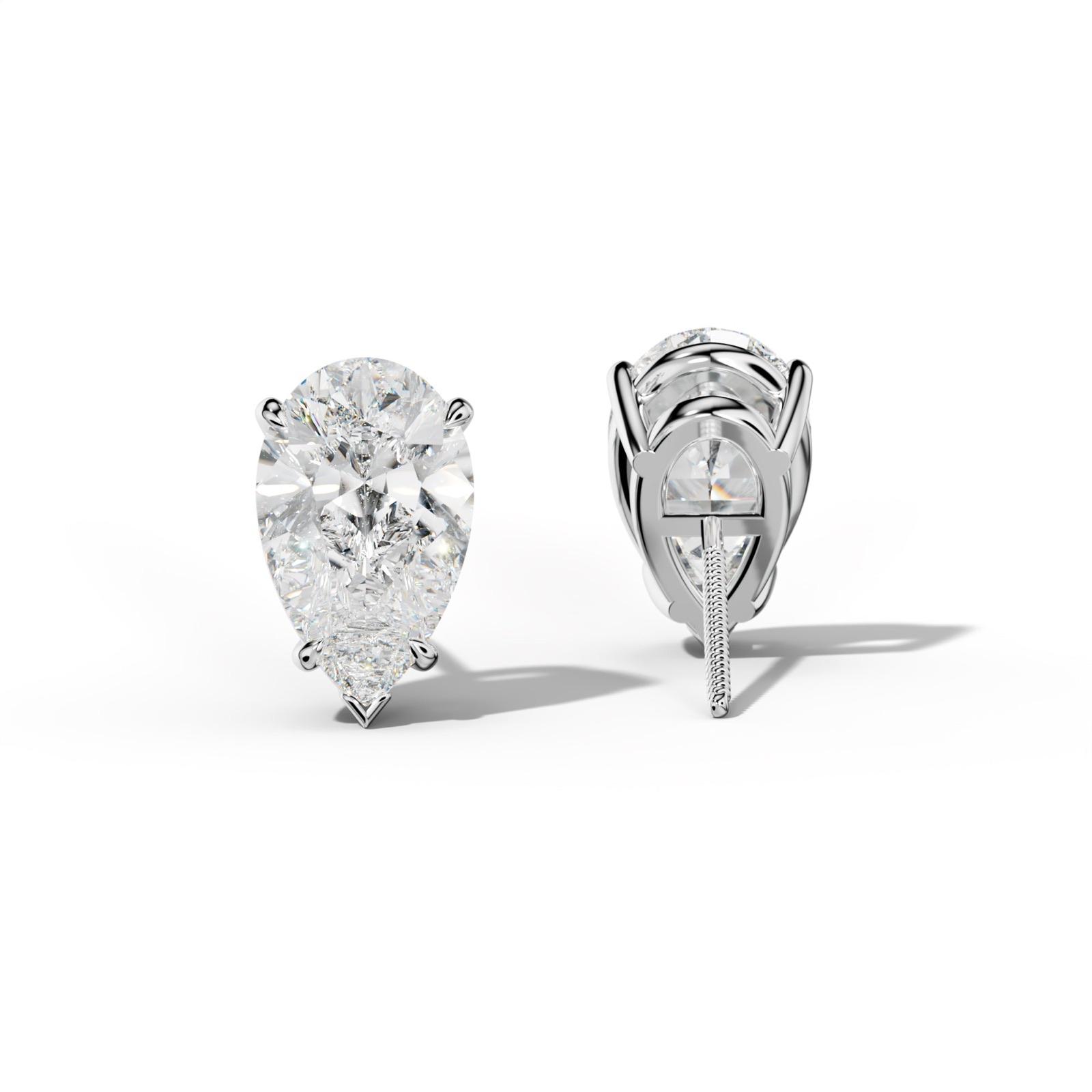 Pear Shape Diamond Stud Earrings With Four Claw And V Prongs