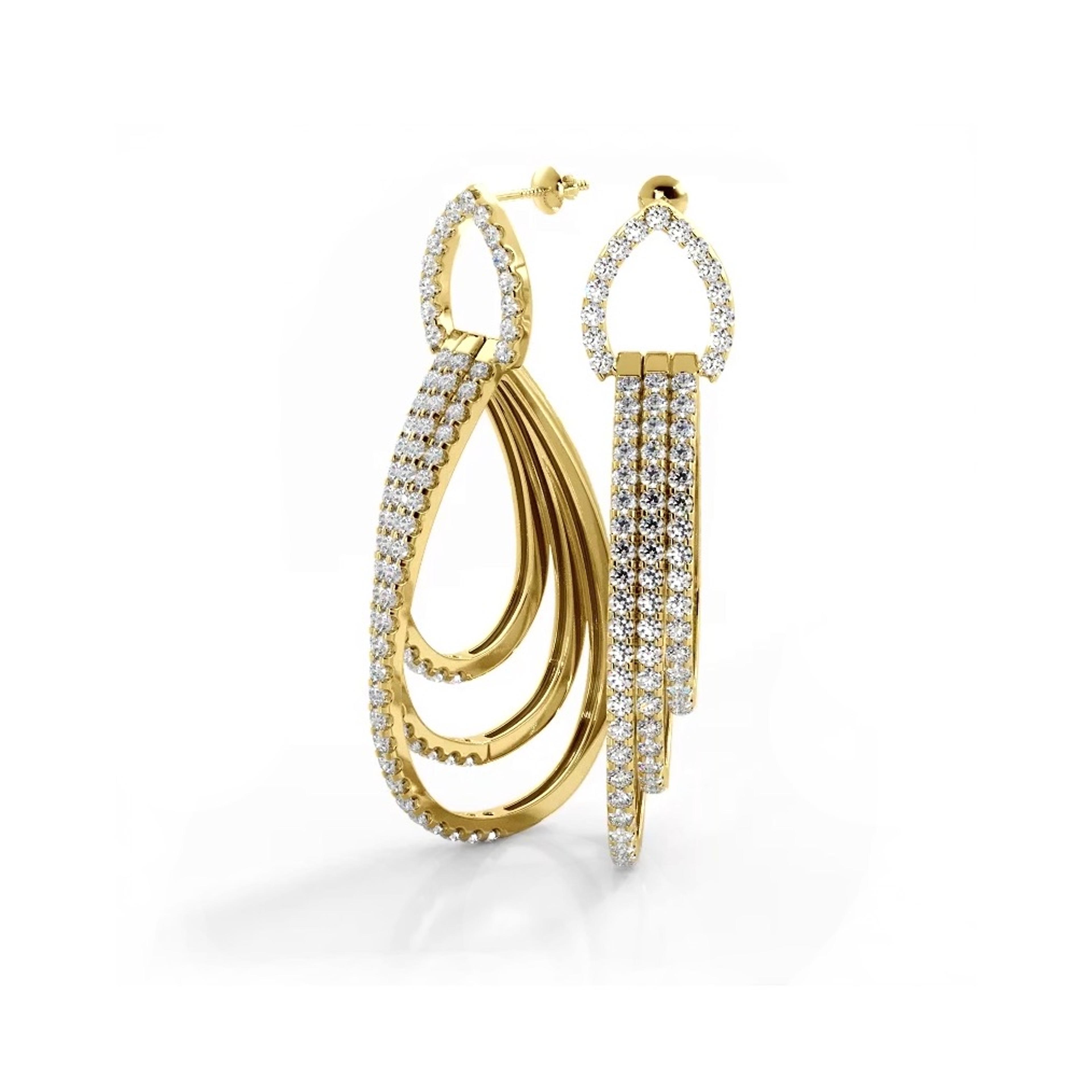 3.0 ctw. Round Diamond Drop Earrings Triple Hoop Dangles